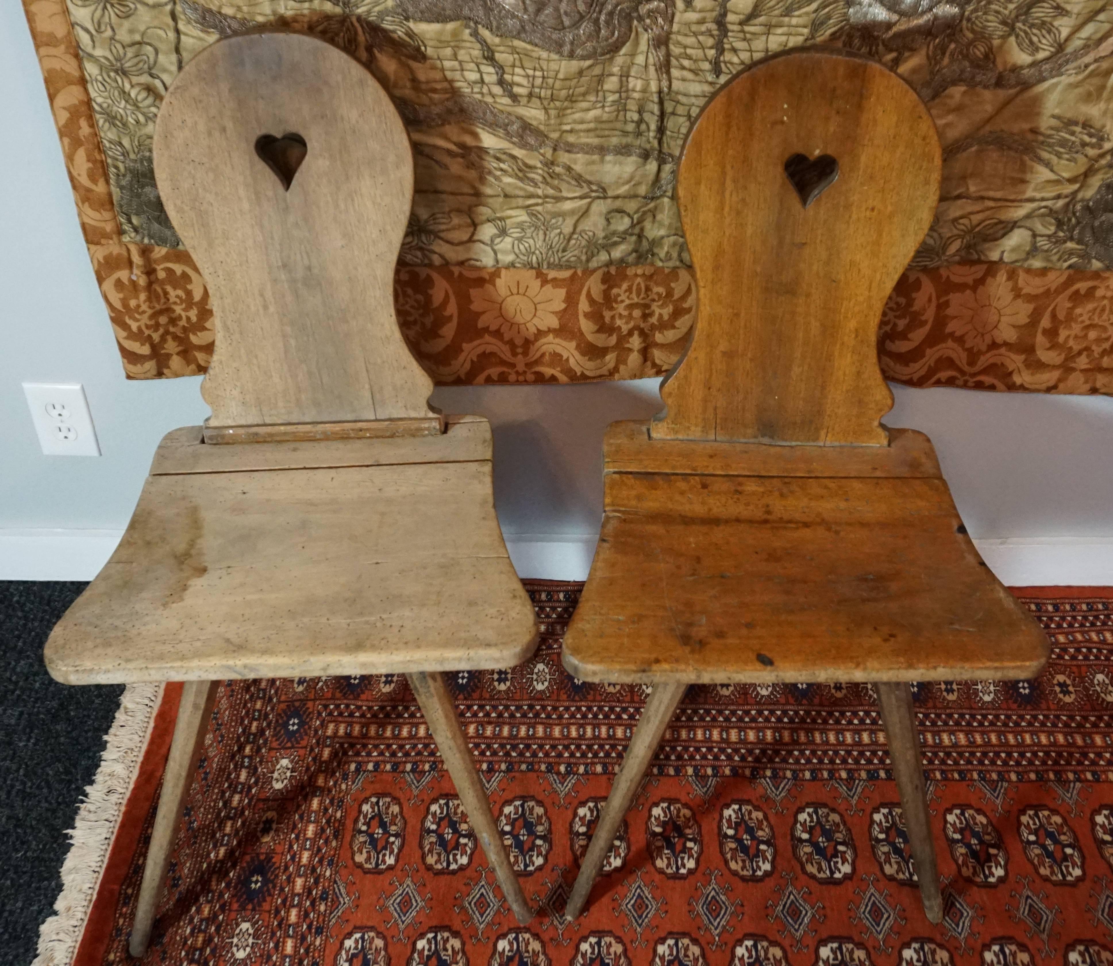 Minimalist 18th Century Tyrolean Alpine Rustic Oak Chairs