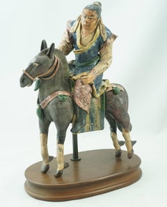 Yuan or Ming Dynasty Pottery Horse and Rider Wall Tile