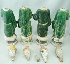 Four Chinese Ming Dynasty Tall Green Glazed Tomb Figures