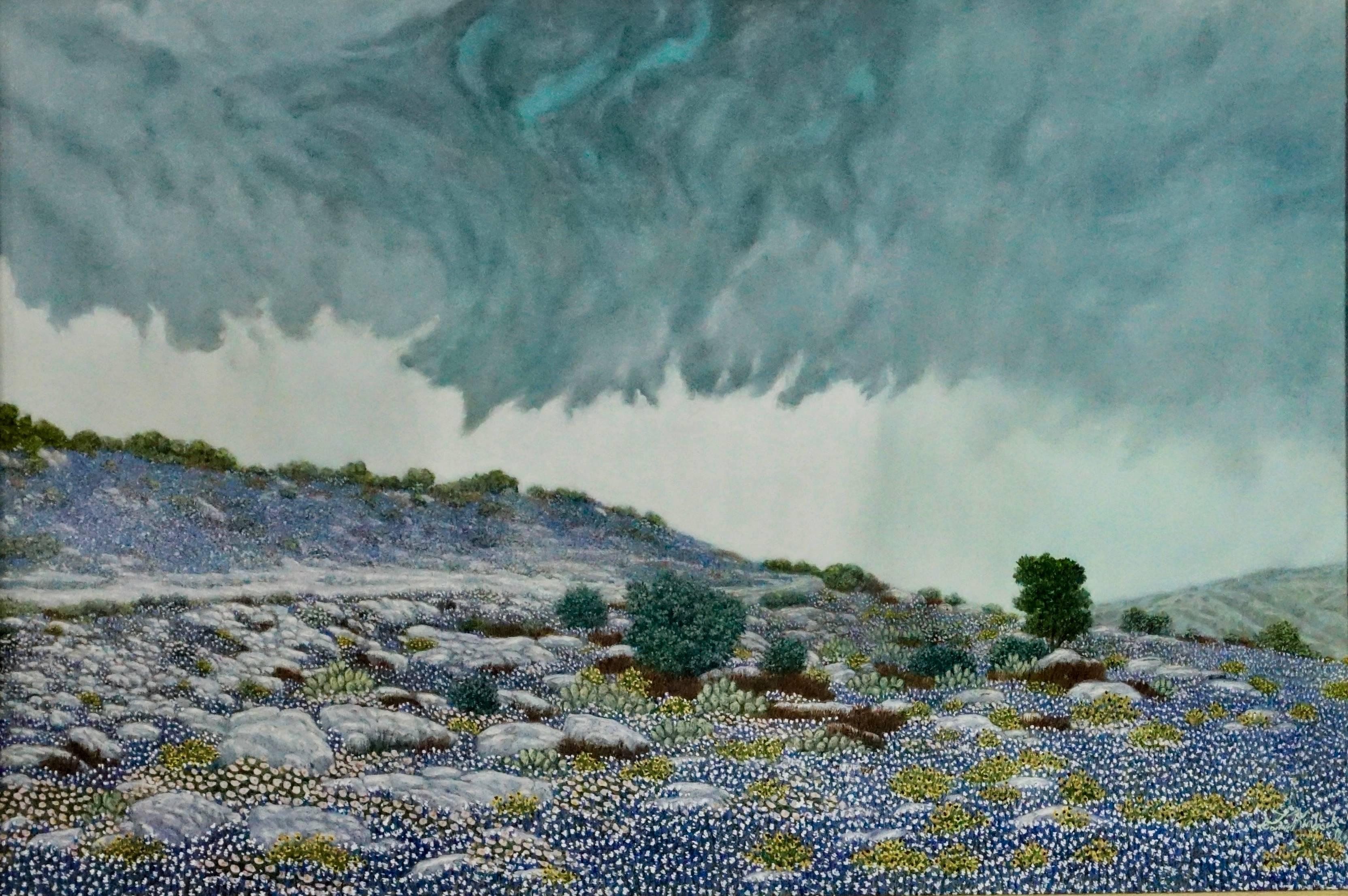 American Daniel Kendrick Texas Bluebonnets “Take Cover” Oil Painting