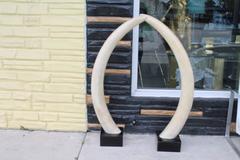 Pair of Monumental Faux Elephant Tusks Lucite Base Black Mid-Century Modern