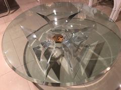 Signed Lion in Frost Lucite and Brass Coffee Cocktail Table Vintage