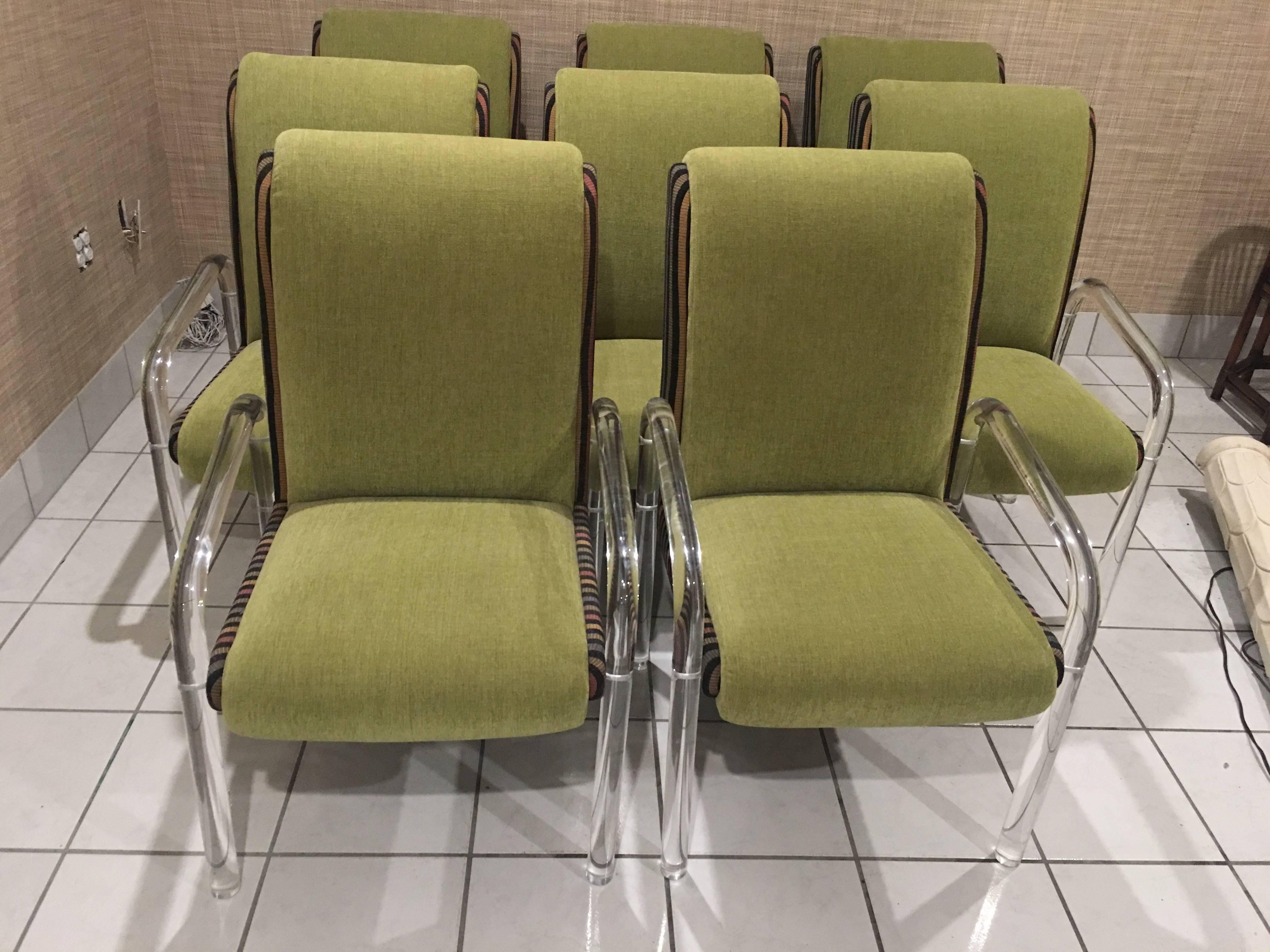Set of Eight Vintage Lucite Dining Arm Chairs Armchairs by Leon Pace In Good Condition In West Palm Beach, FL