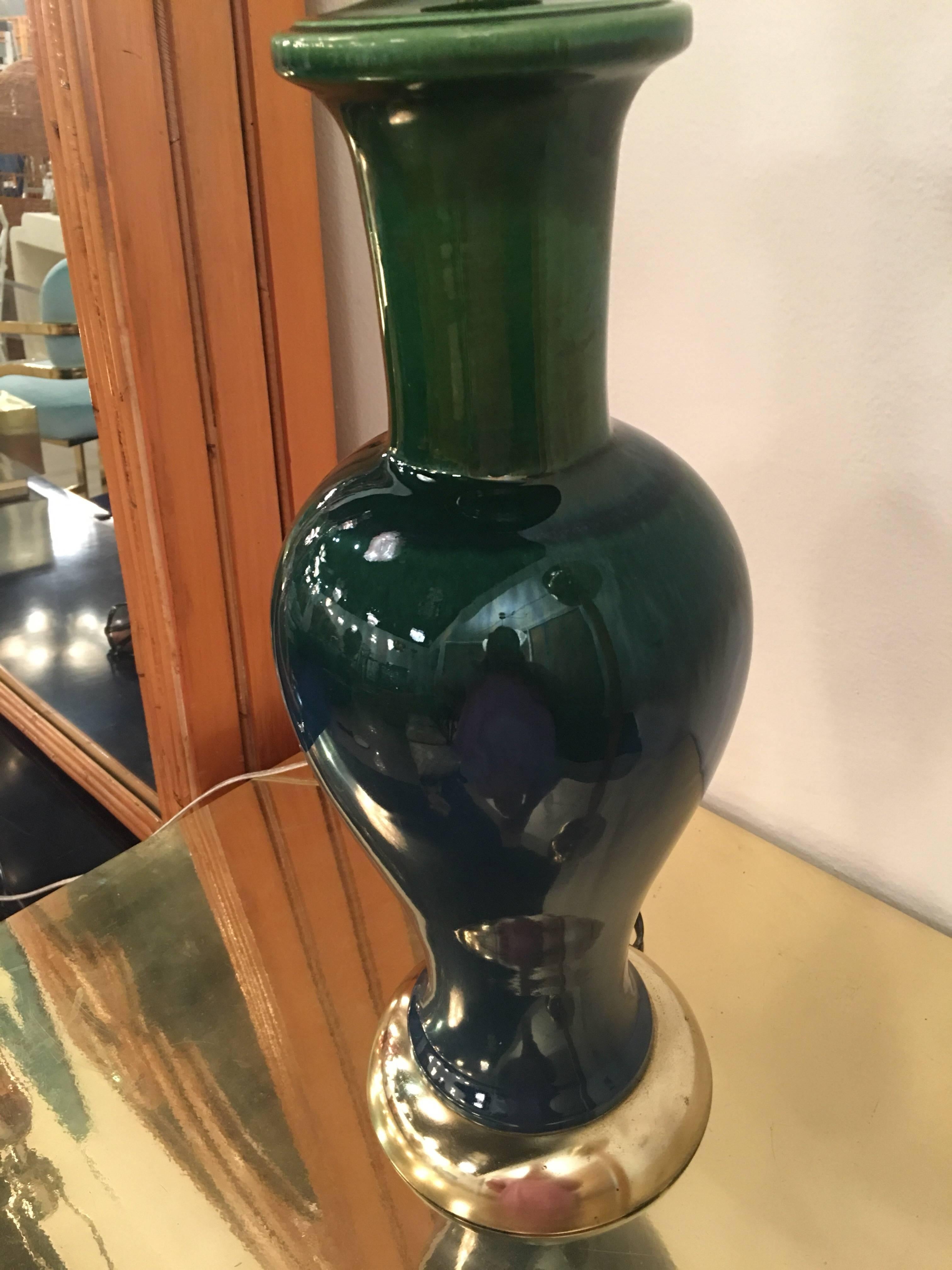 American Drip Glaze Blue and Green Table Lamp Mid-Century Modern Vintage