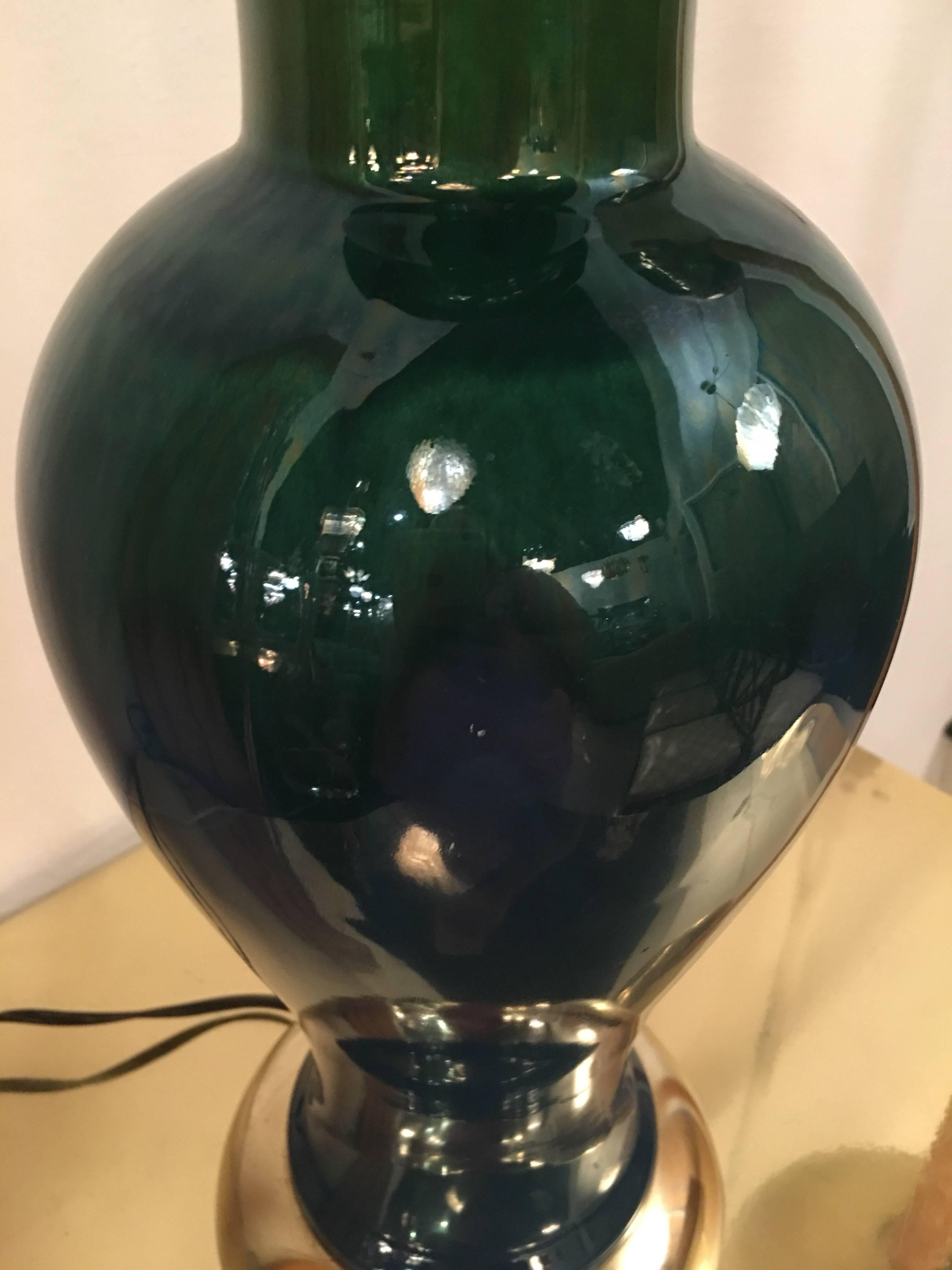 Drip Glaze Blue and Green Table Lamp Mid-Century Modern Vintage In Good Condition In West Palm Beach, FL