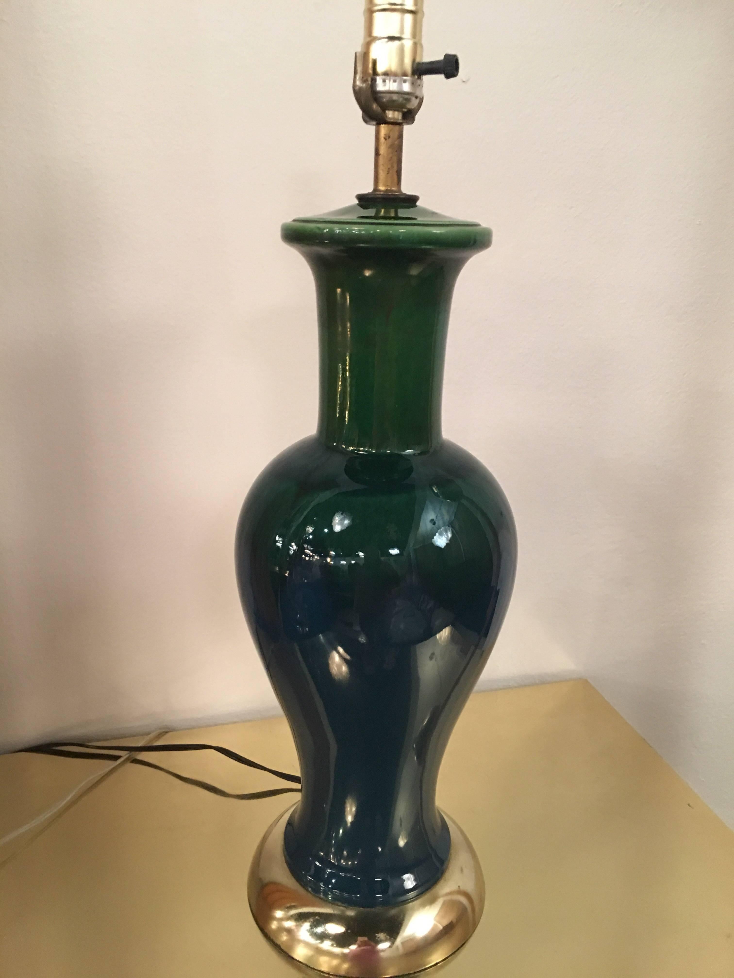 Mid-20th Century Drip Glaze Blue and Green Table Lamp Mid-Century Modern Vintage