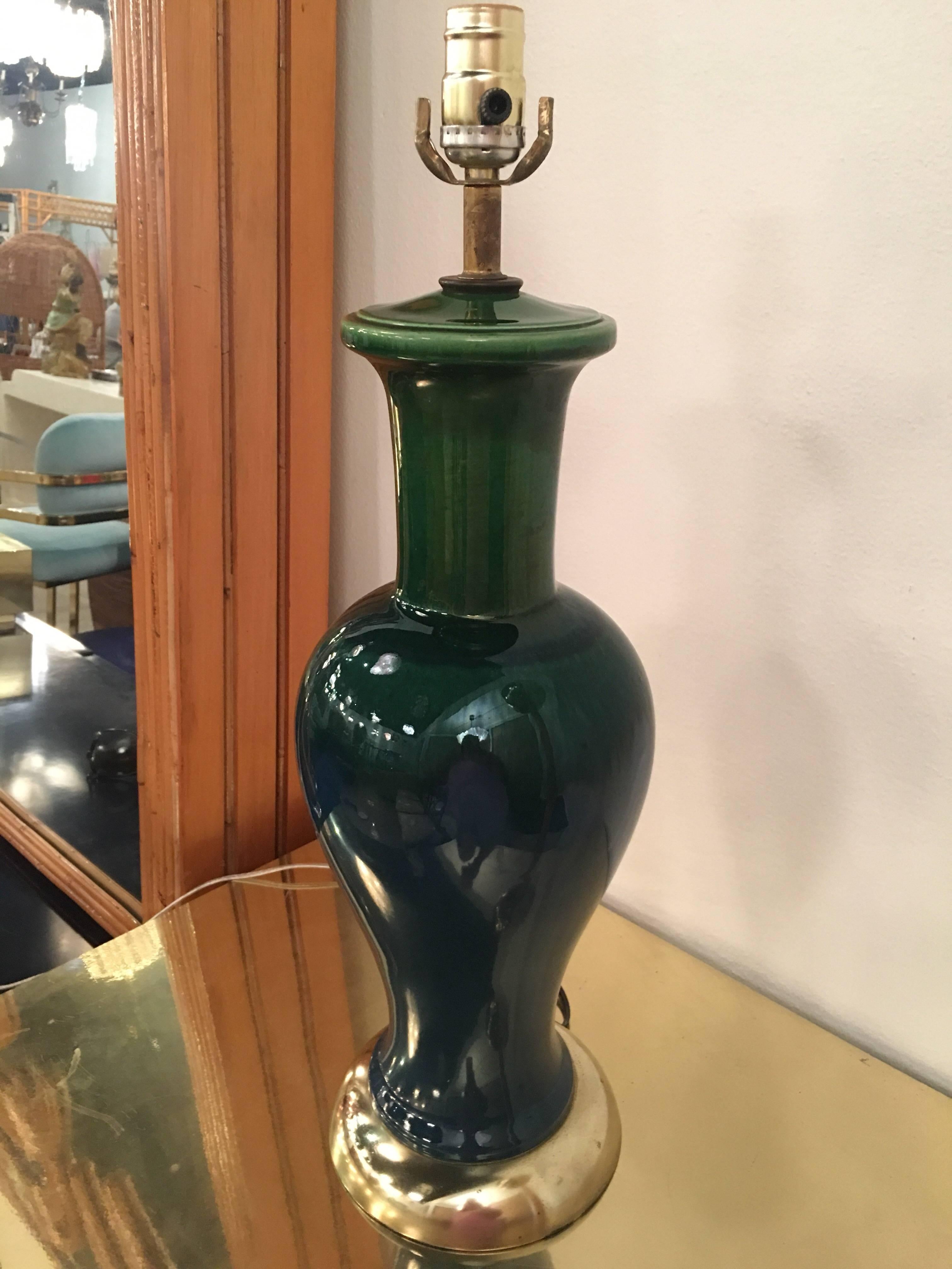 Ceramic Drip Glaze Blue and Green Table Lamp Mid-Century Modern Vintage