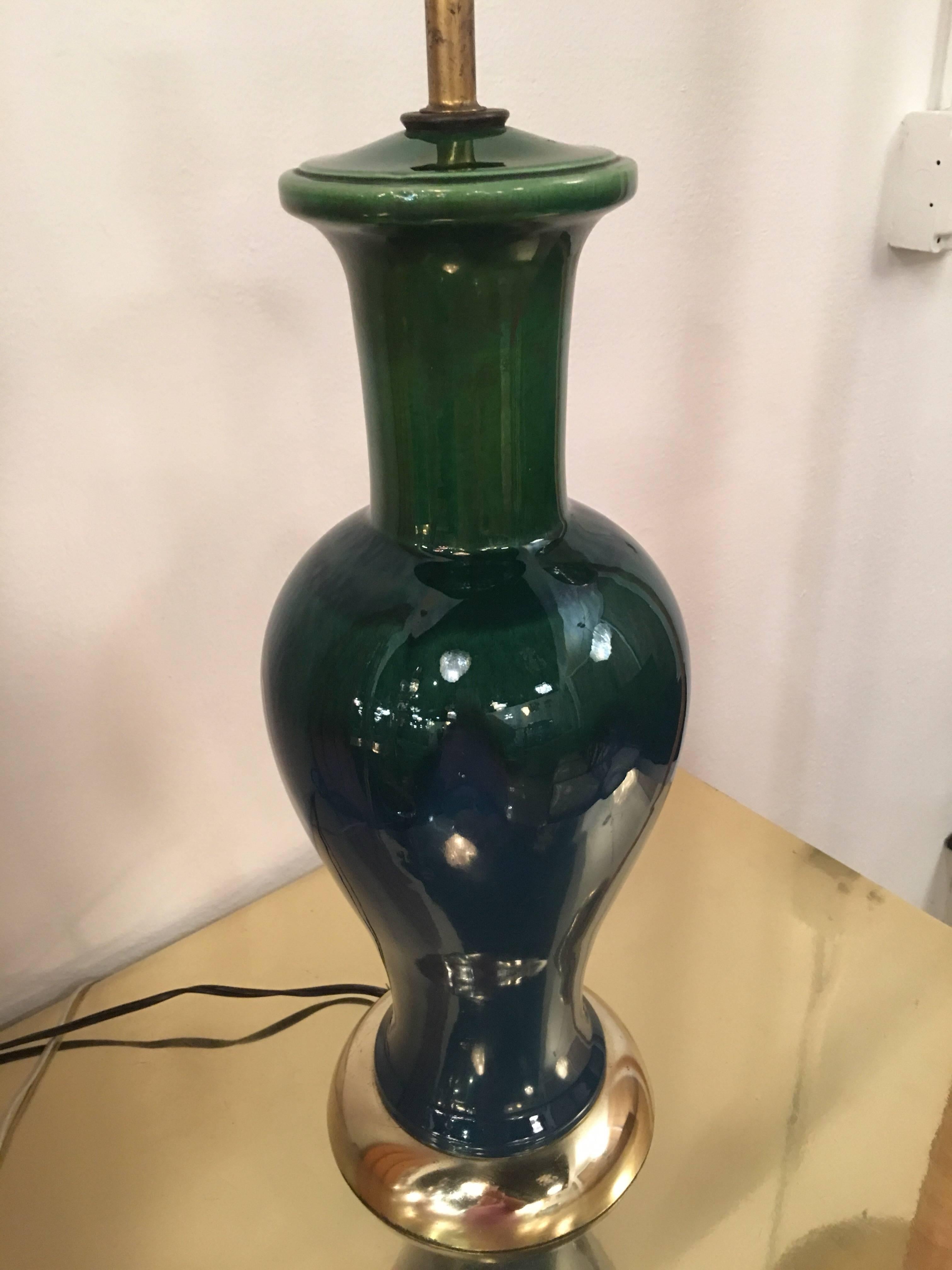 Drip Glaze Blue and Green Table Lamp Mid-Century Modern Vintage 1