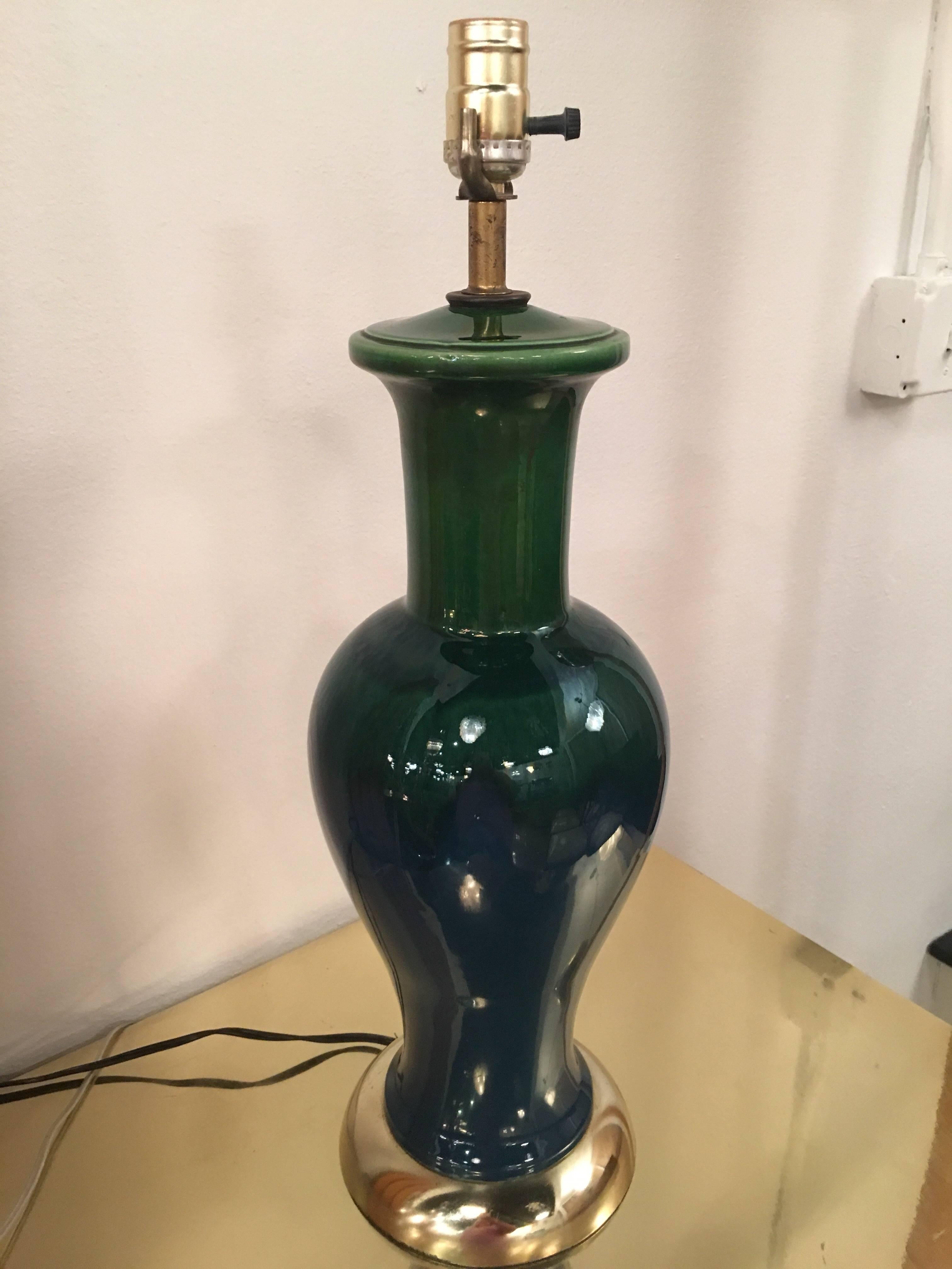 Drip Glaze Blue and Green Table Lamp Mid-Century Modern Vintage 2
