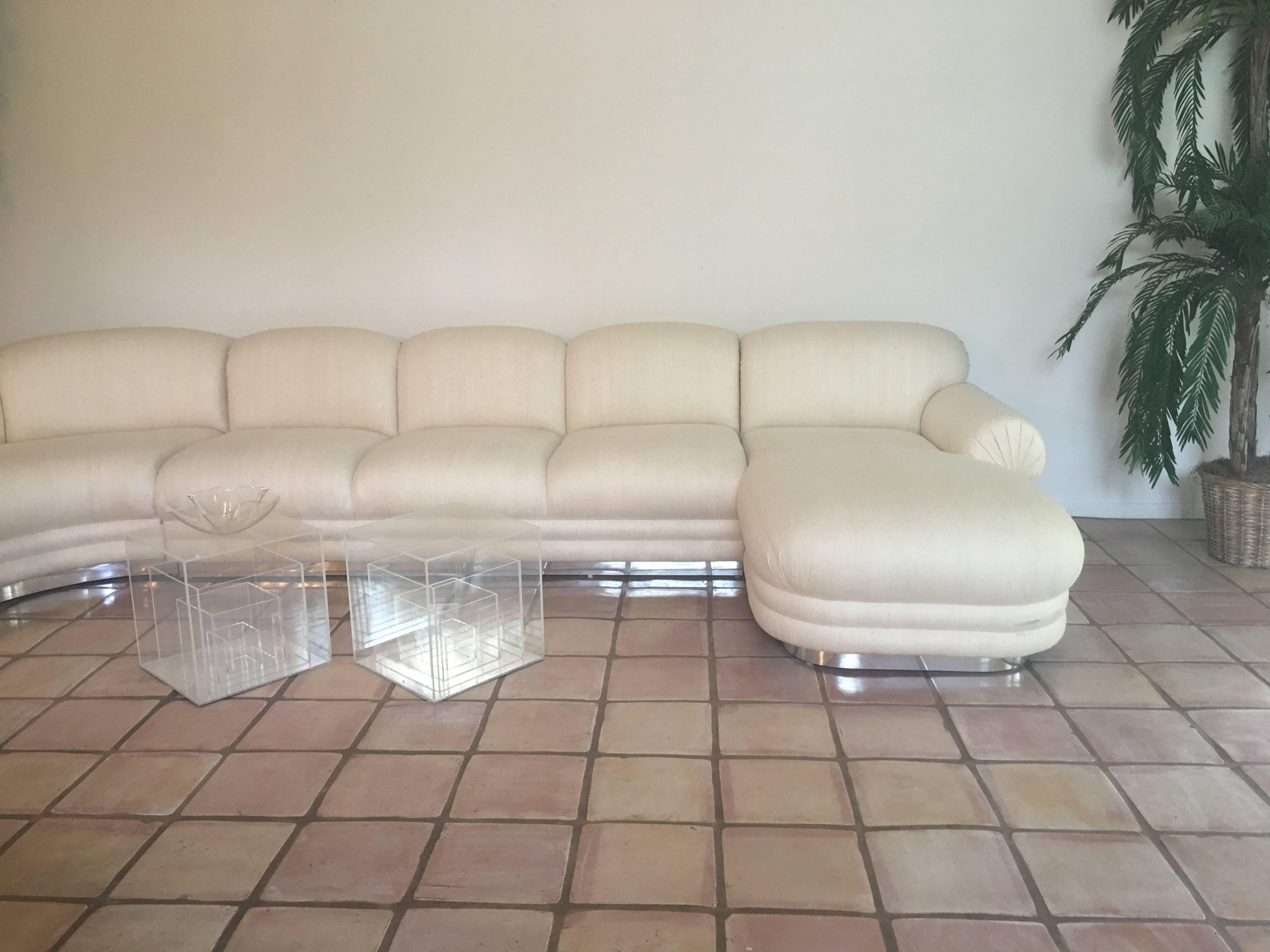 Sectional Sofa Four-Piece with Chaise Chrome Base in Milo Baughman Style 1