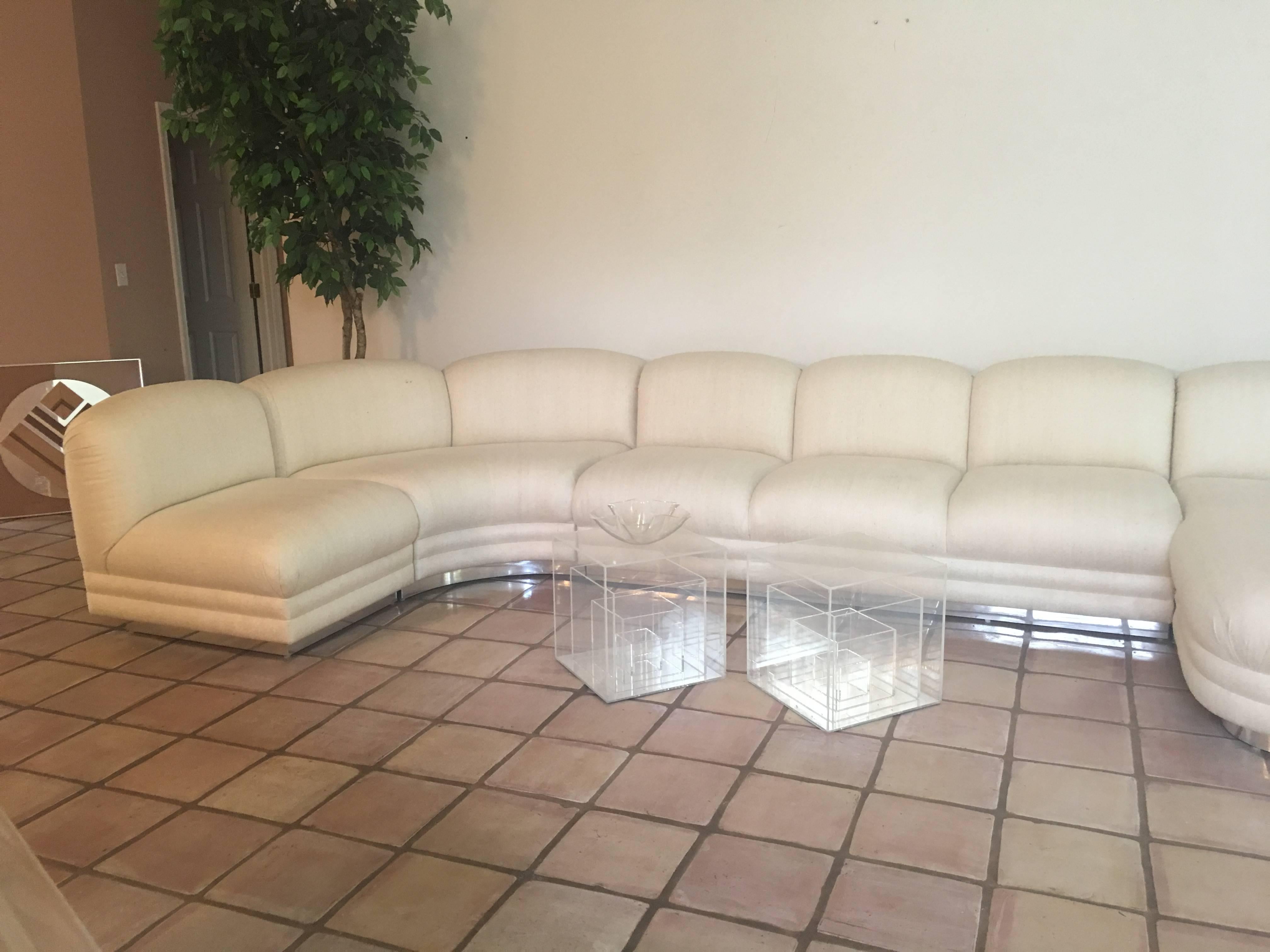 Late 20th Century Sectional Sofa Four-Piece with Chaise Chrome Base in Milo Baughman Style