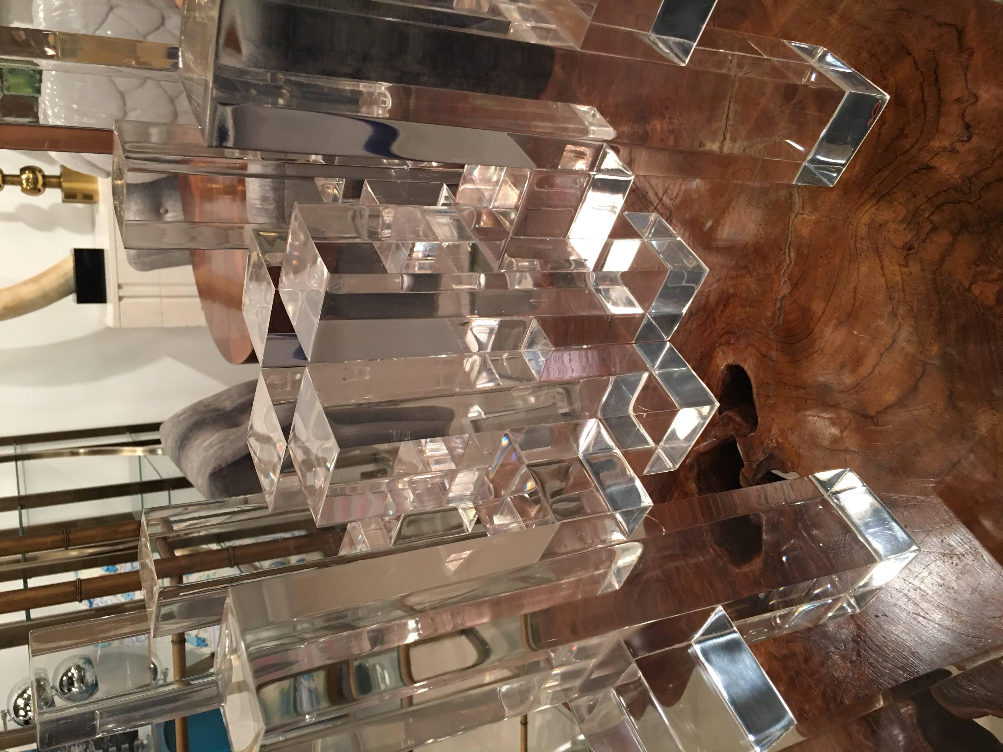 Late 20th Century Lucite Skyscraper Coffee Cocktail Table Architectural Columns For Sale