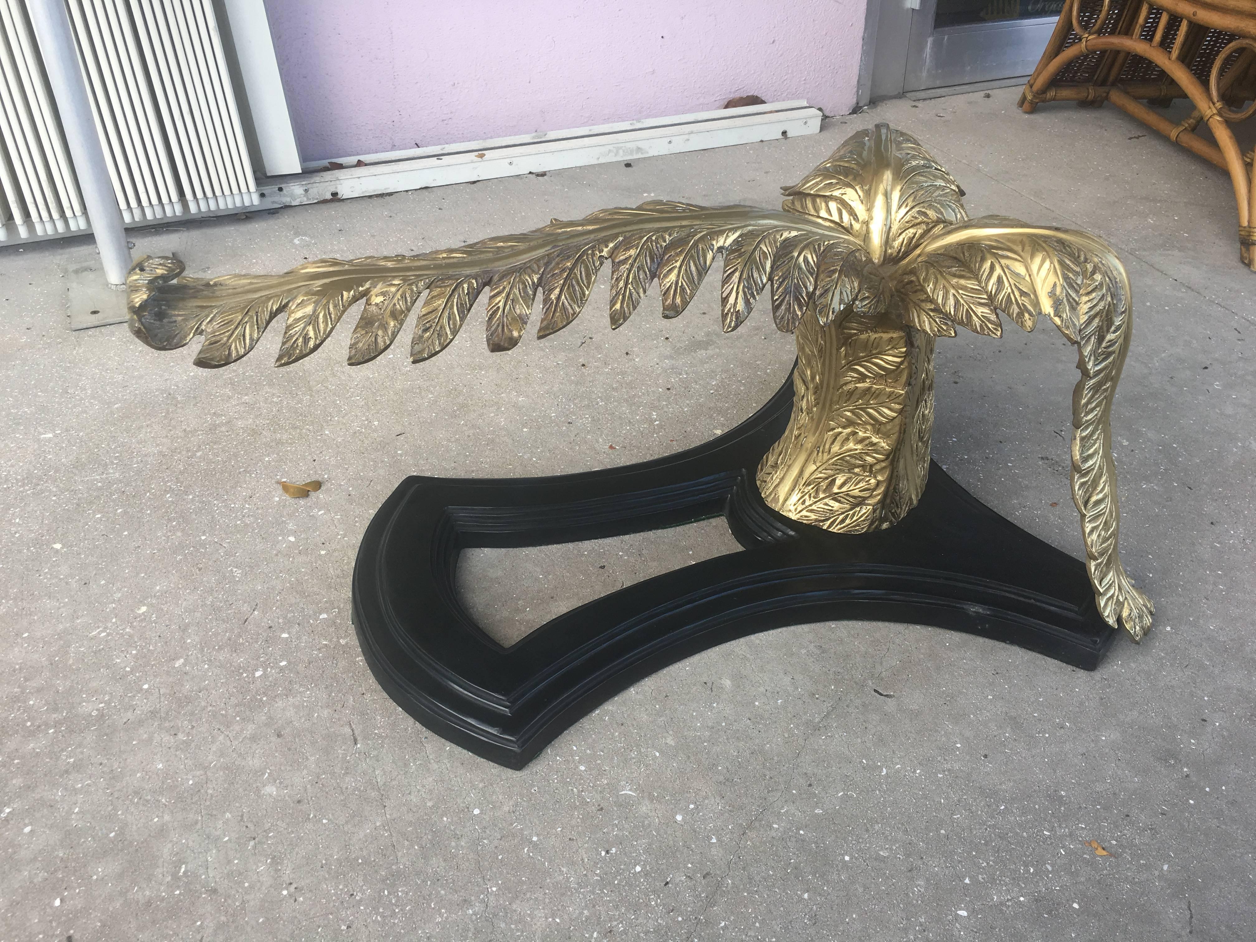 Late 20th Century Vintage Brass Palm Tree Coffee Cocktail Table Tropical Palm Beach  For Sale