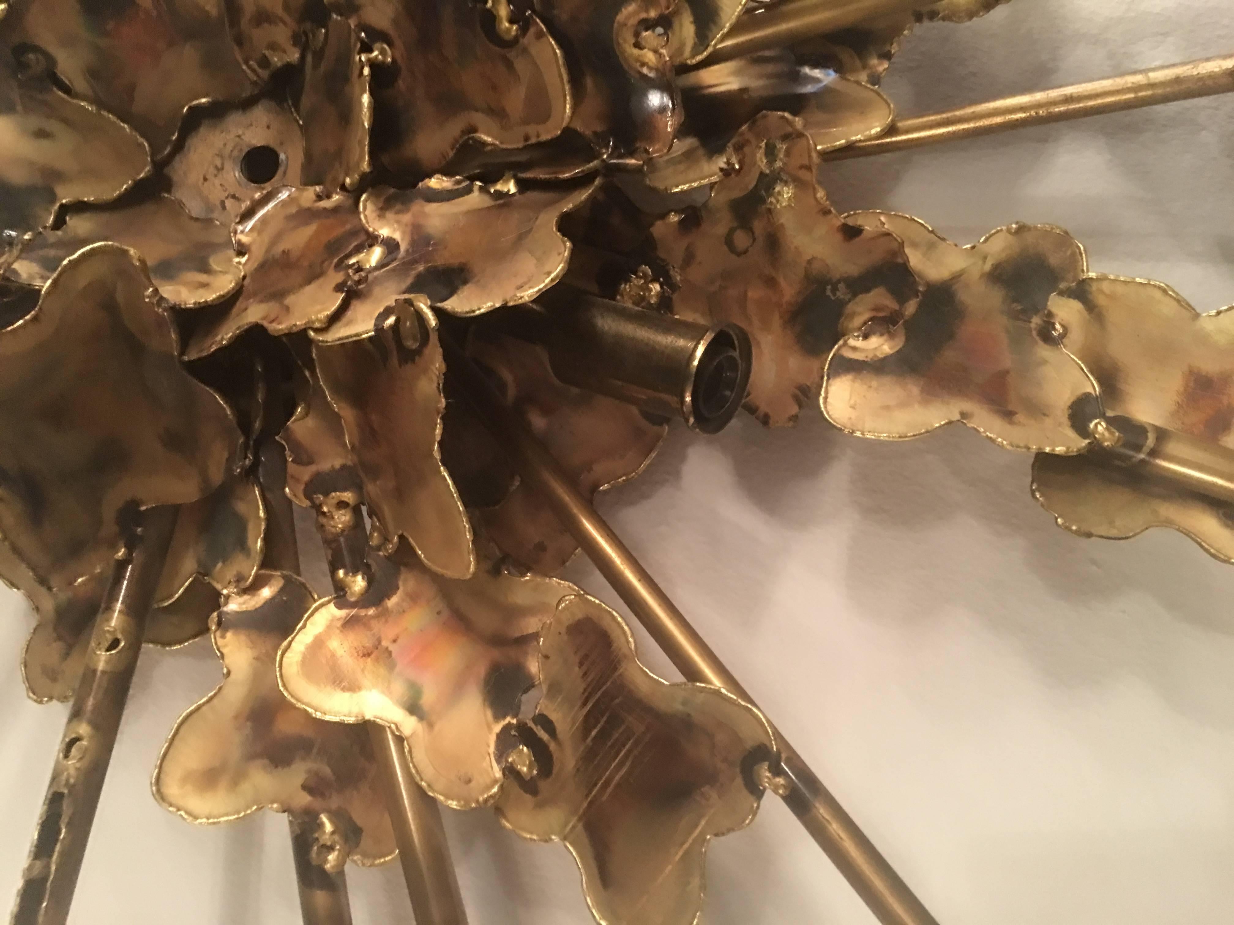 Tom Greene for Feldman Brutalist Wall Six Light Lamp Sconce Metal Brass Copper For Sale 1