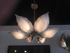 Murano Glass Chandelier by Franco Luce Palm Chandelier Leaf Leaves Frond Brass