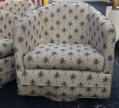 Set of Four Swivel Armchairs, Tub Barrel, Round Platform Base