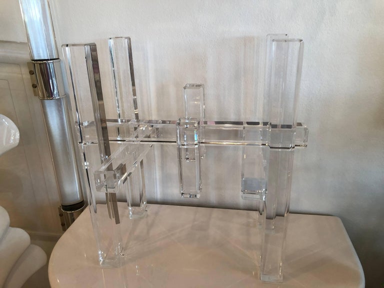 Vintage Lucite “skyscraper” end or side table. No scratches, yellowing or crazing. Reflects light beautifully with all the bevels! Glass top not included.