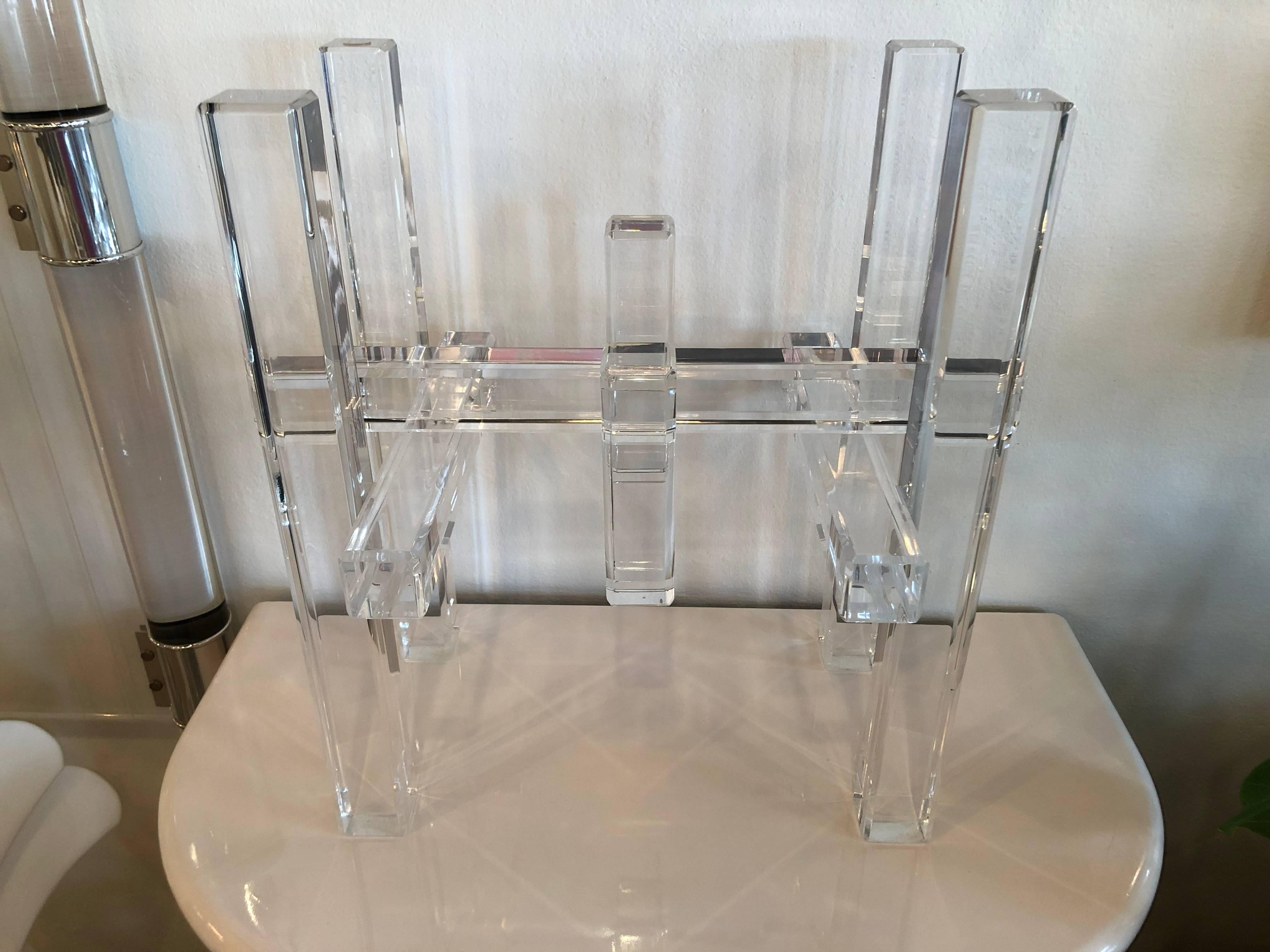 American Lucite Skyscraper End Side Table Architectural Column Hollywood Regency For Sale