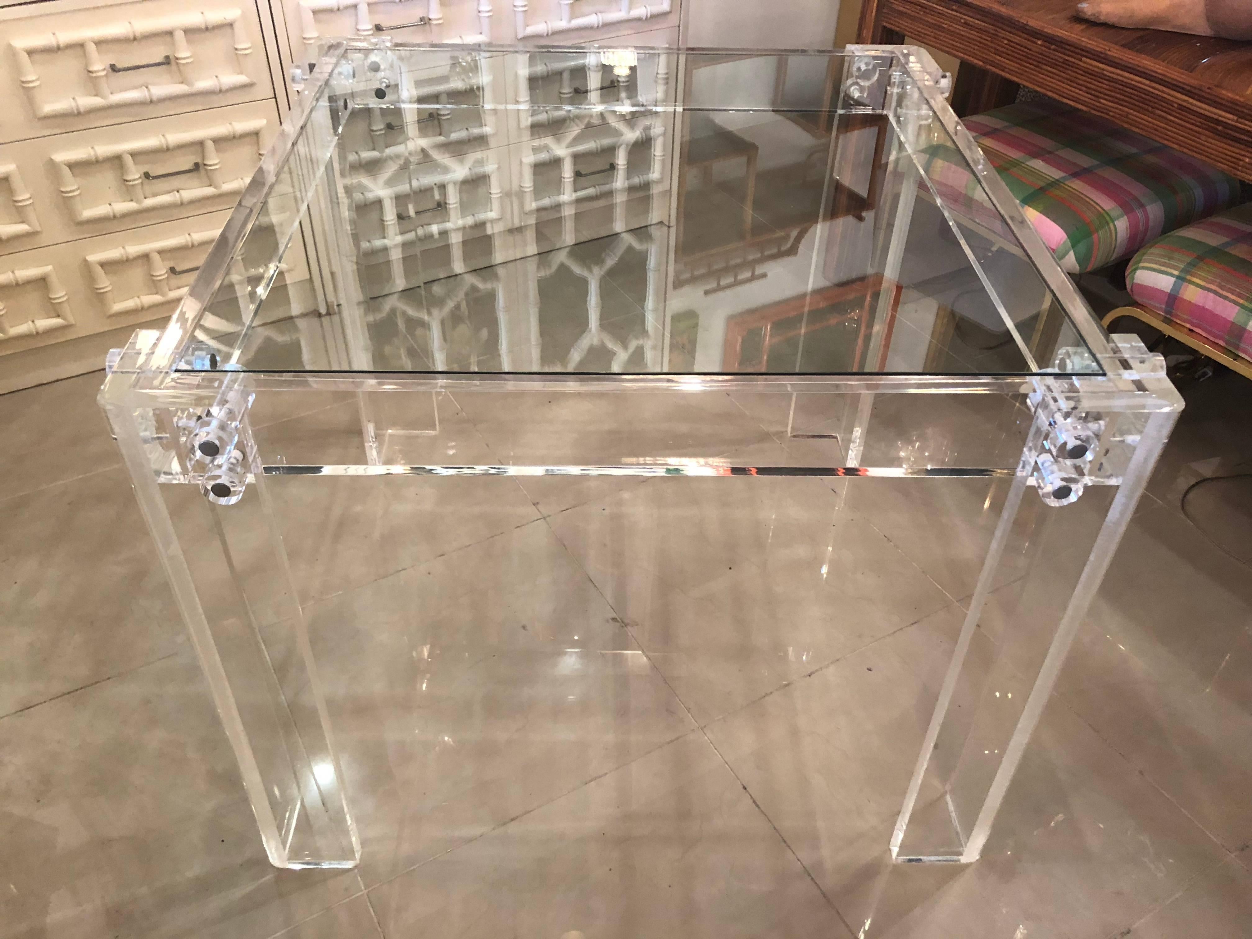 The most amazing Lucite game table I have seen! The Lucite is super thick! Glass top included.
 