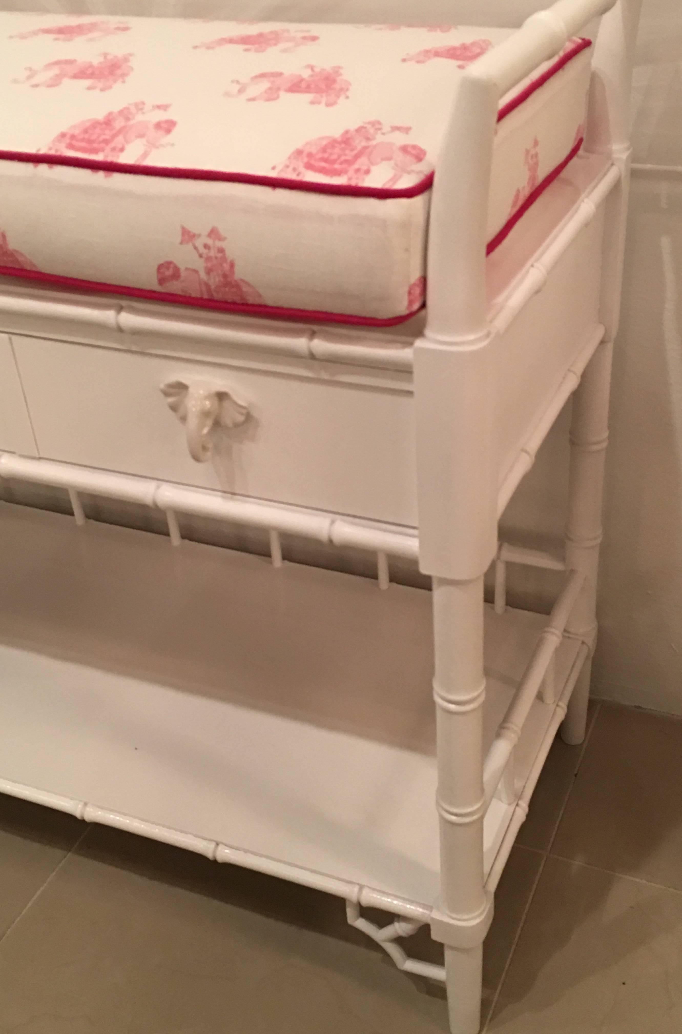 Faux Bamboo Baby Changing Table Lilly Pulitzer Elephant Pink Lacquered Girl In Excellent Condition In West Palm Beach, FL