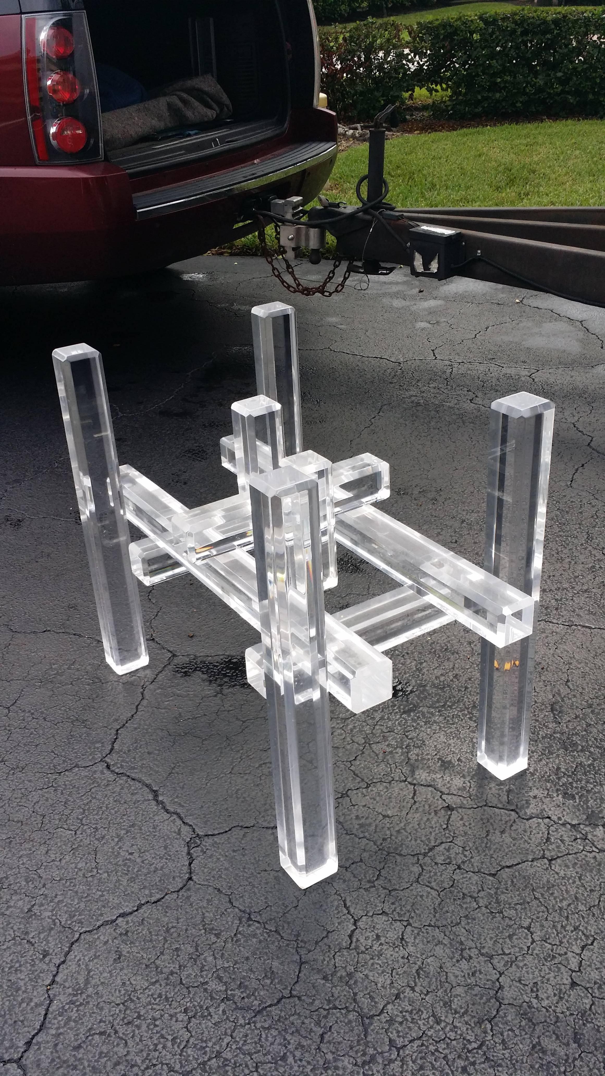 Vintage Lucite Skyscraper Column Geometric Dining Table or Desk Base In Excellent Condition In West Palm Beach, FL