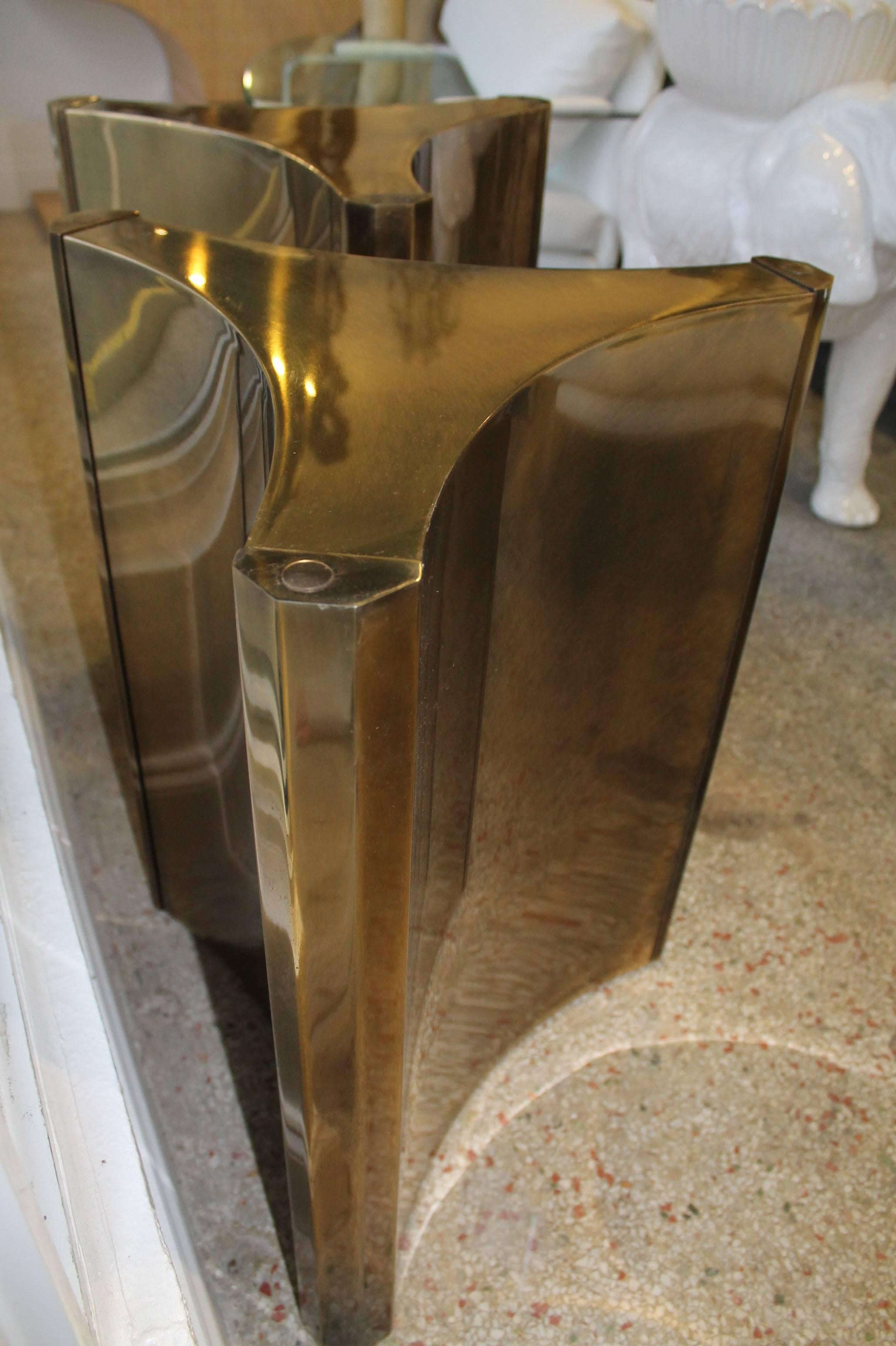 Metal Pair of Mastercraft Brass Dining Table Desk Bases Pedestals Trilobi 
