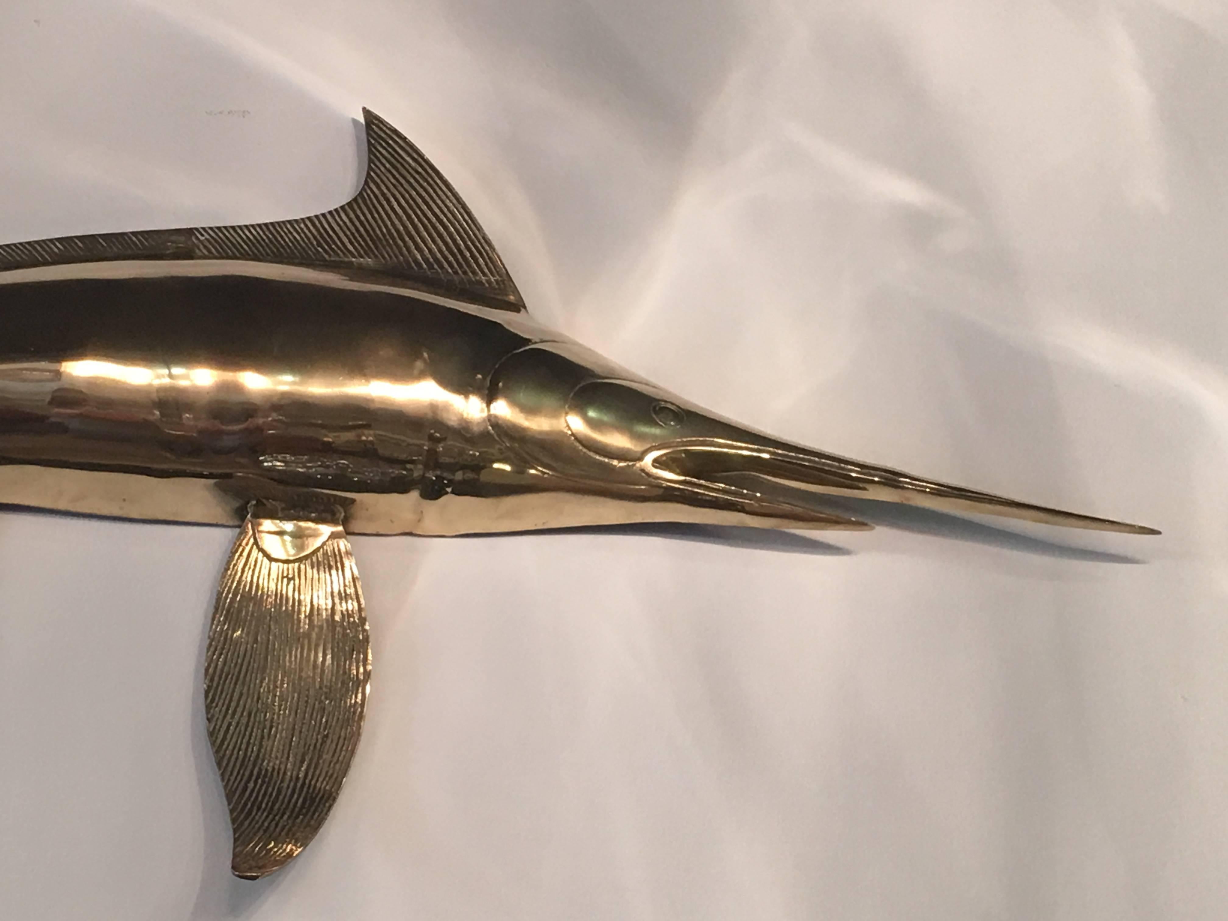 Amazing polished brass blue marlin fish wall mount. Ready to hang.