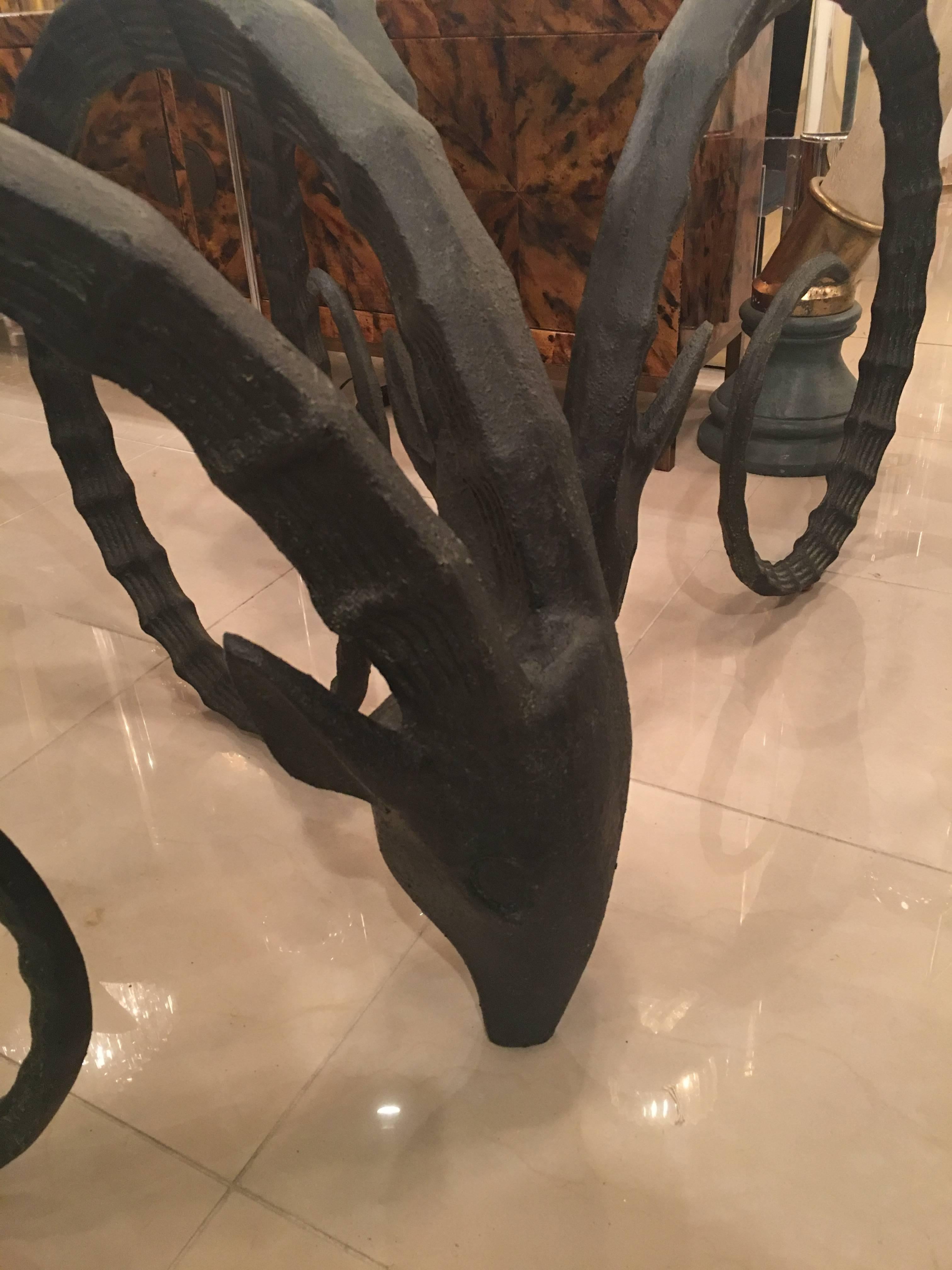 American Pair of Black Rams Head Ibex Ram Dining Table or Office Desk Base Metal Gazelle