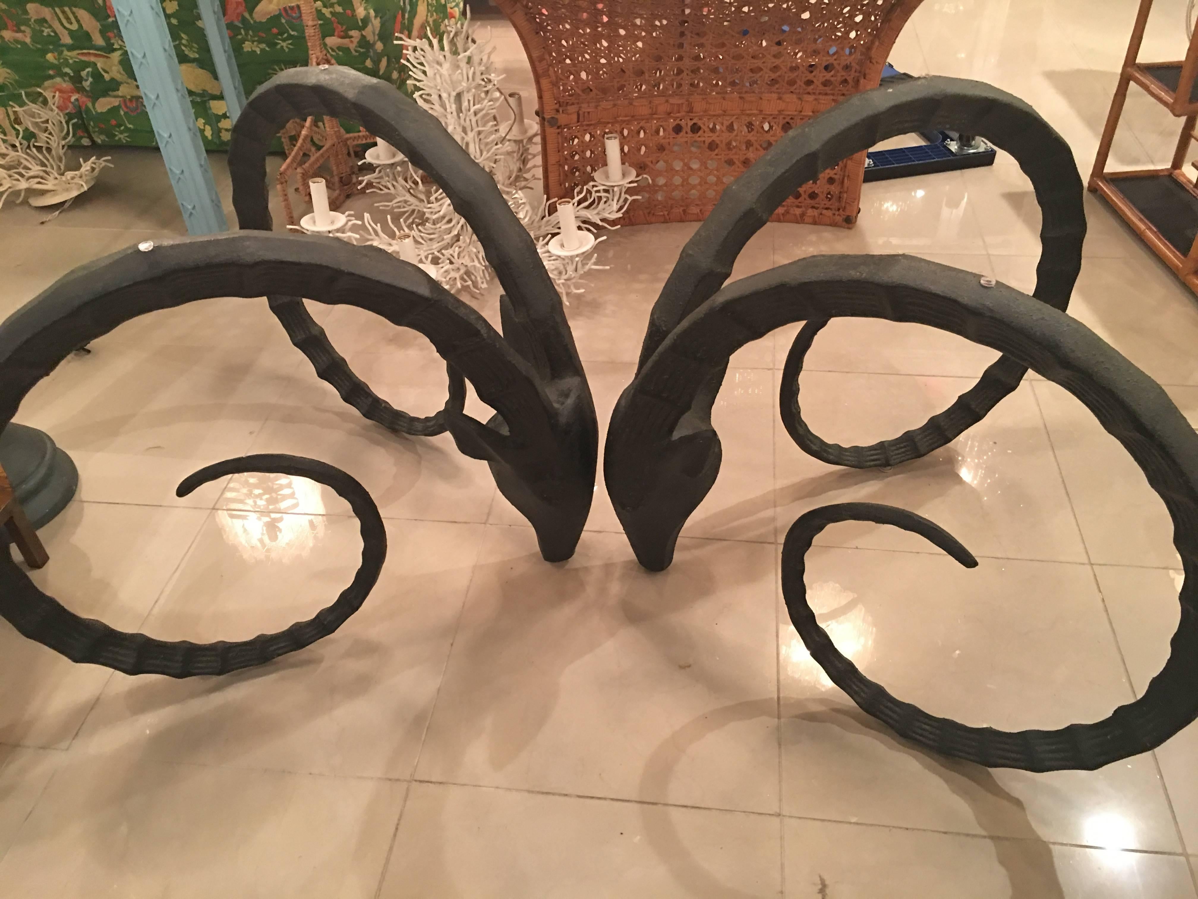 Pair of Black Rams Head Ibex Ram Dining Table or Office Desk Base Metal Gazelle 1