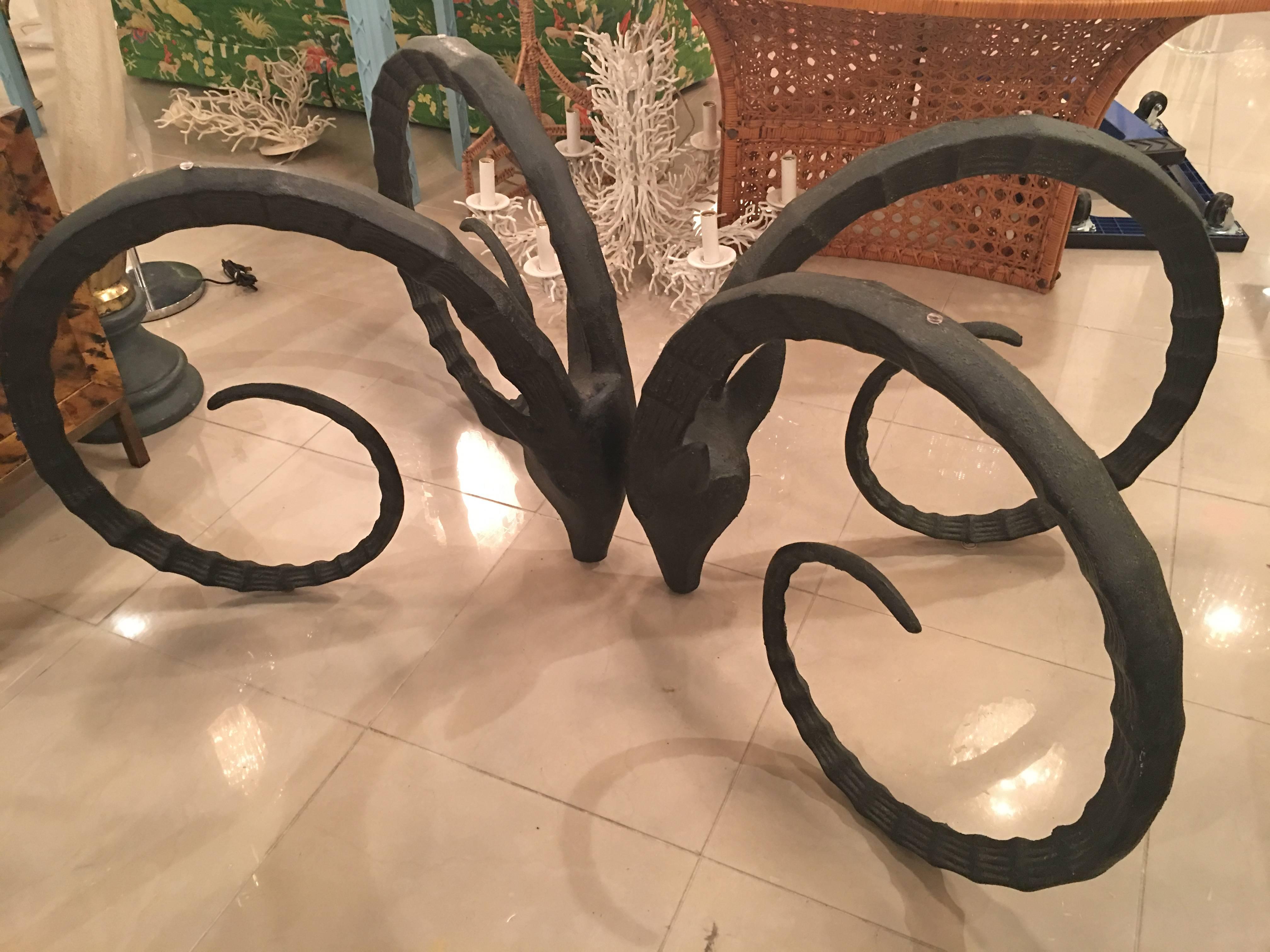 Pair of Black Rams Head Ibex Ram Dining Table or Office Desk Base Metal Gazelle 4