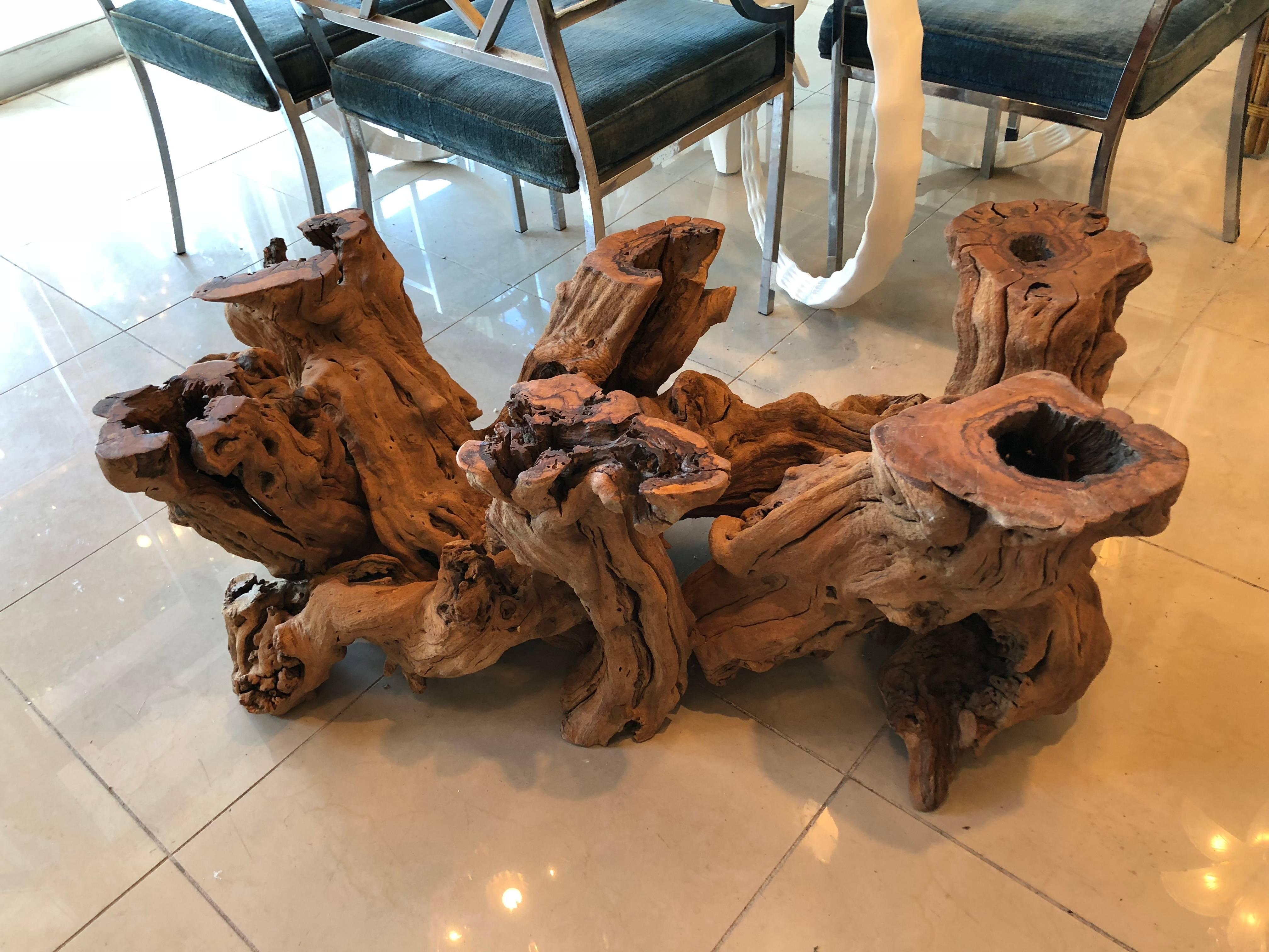 Vintage driftwood coffee cocktail table base. Glass top not included.