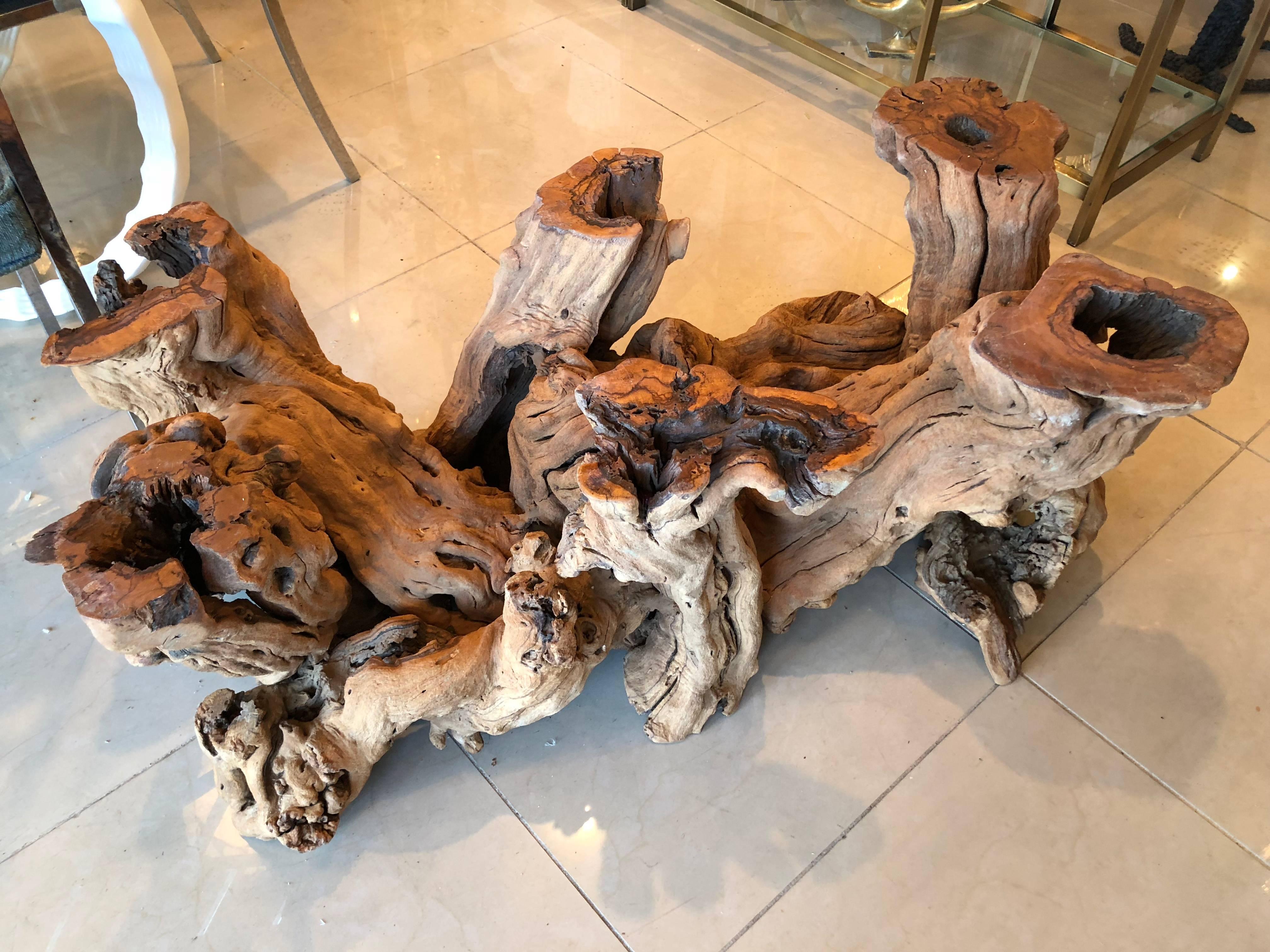American Driftwood Cypress Wood Coffee Cocktail Table Palm Beach
