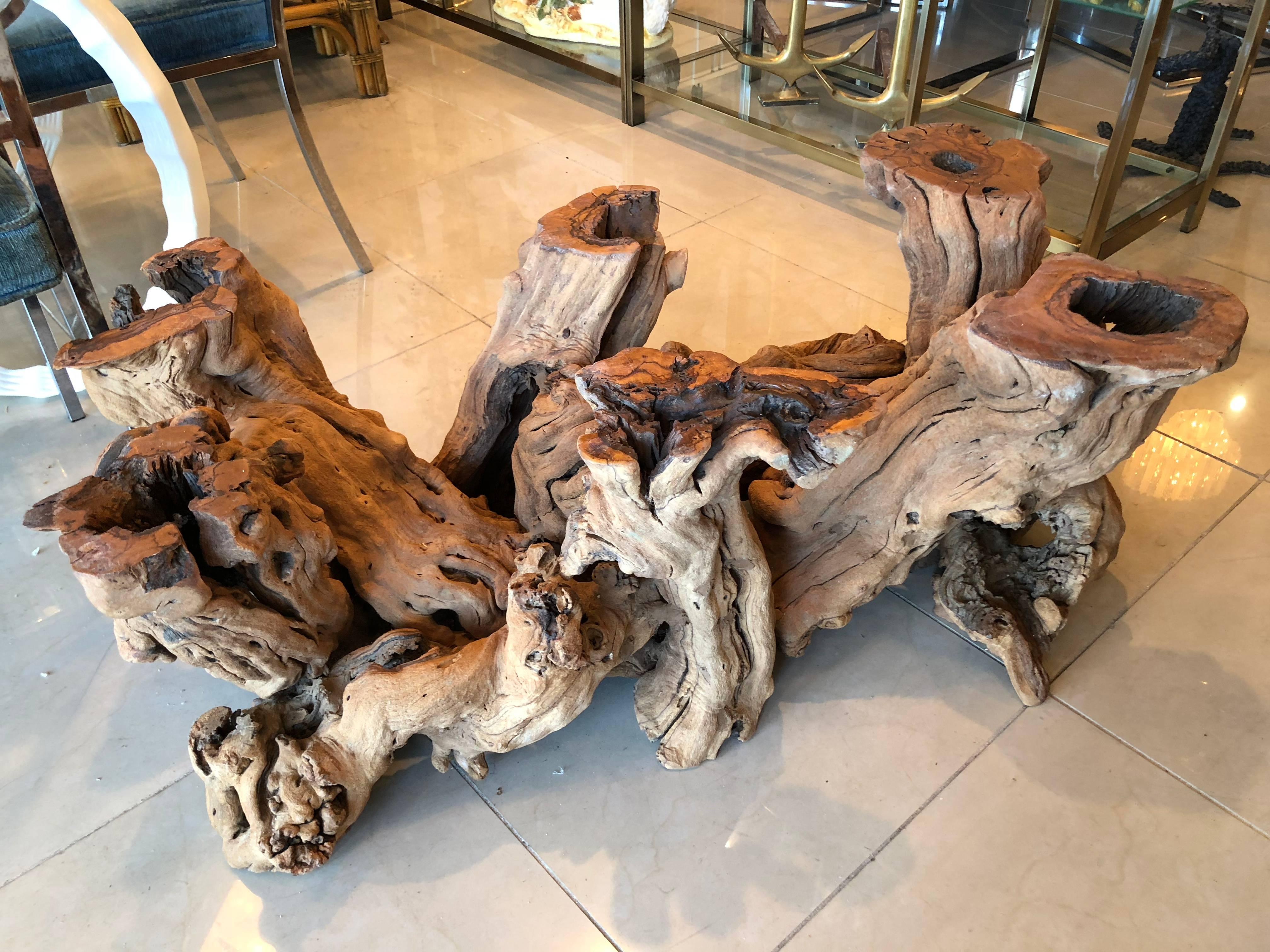 Driftwood Cypress Wood Coffee Cocktail Table Palm Beach In Excellent Condition In West Palm Beach, FL