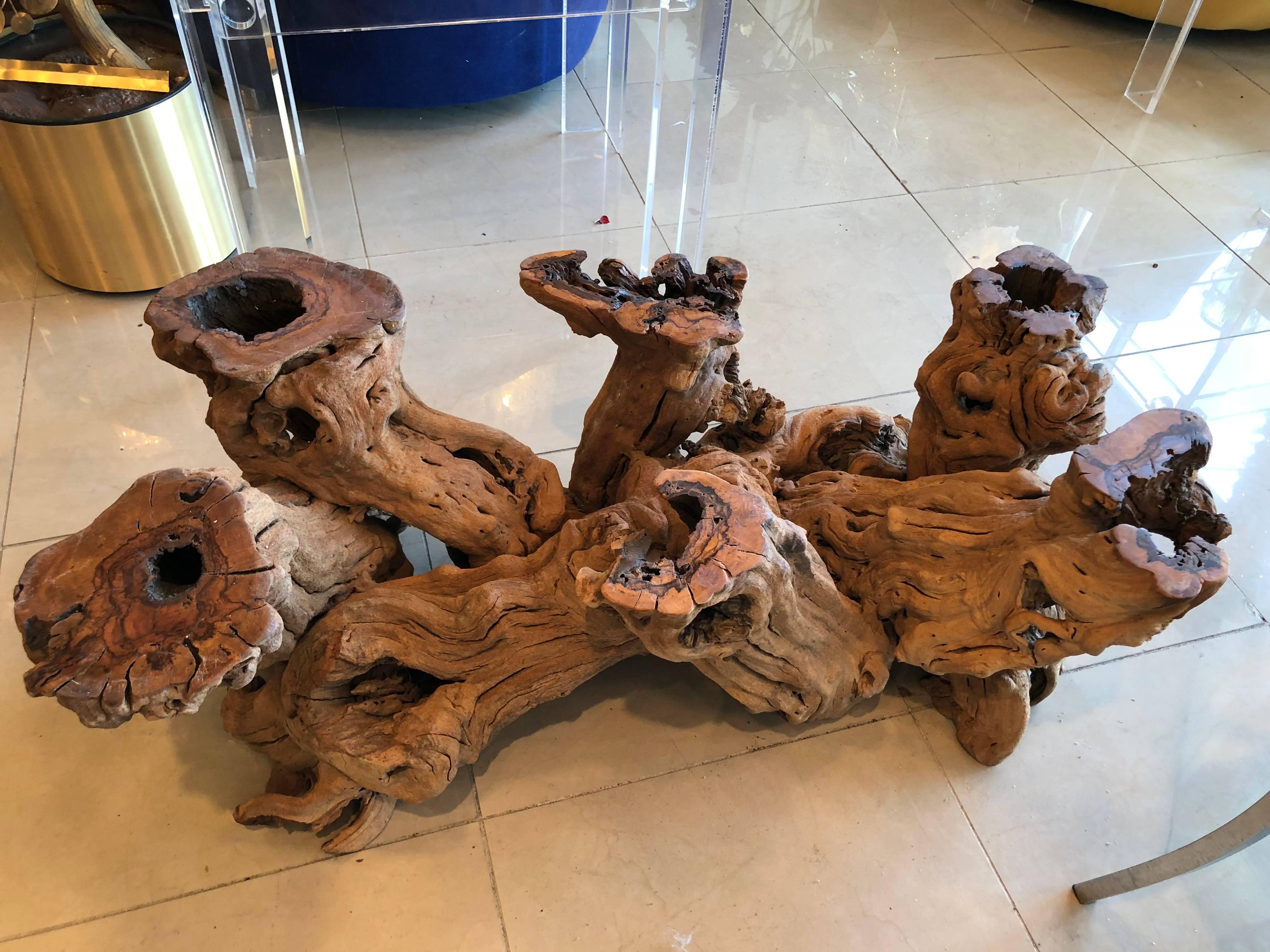 Late 20th Century Driftwood Cypress Wood Coffee Cocktail Table Palm Beach
