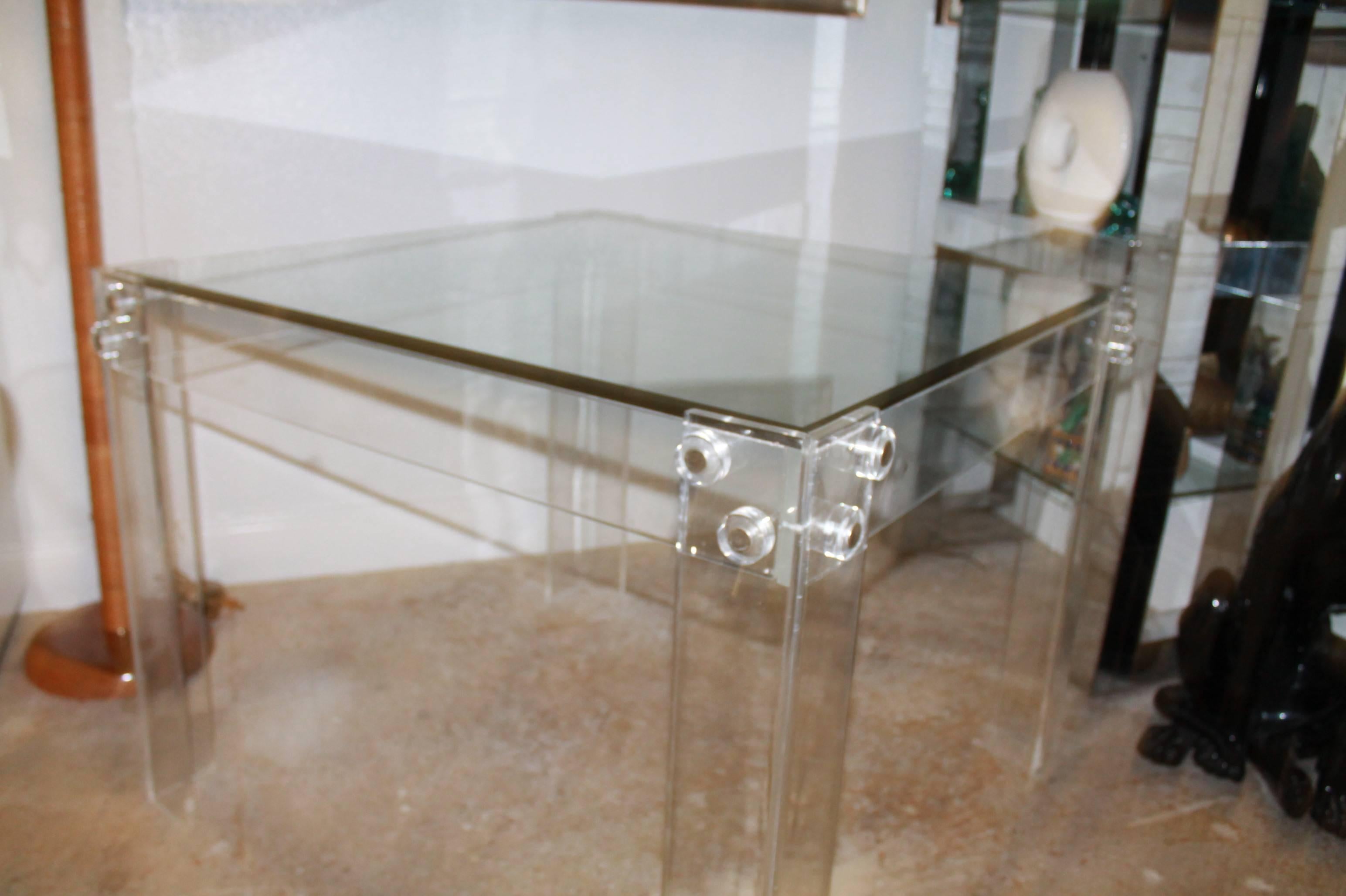 Square Lucite and Chrome Peg Dining or Game Table Vintage Hollywood Regency  In Good Condition In West Palm Beach, FL