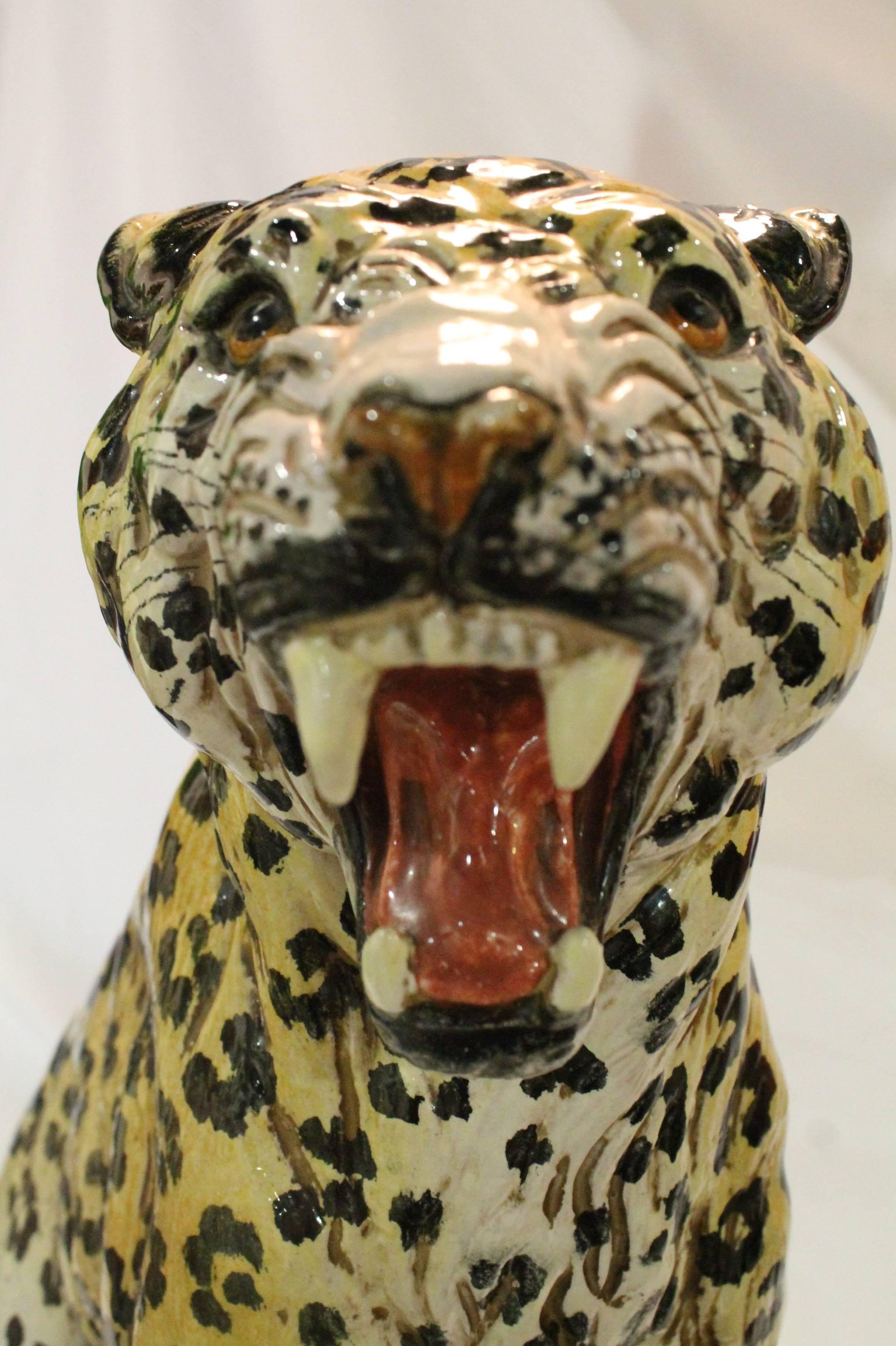 Vintage Italienisch Terrakotta Gepard Statue (Hollywood Regency)