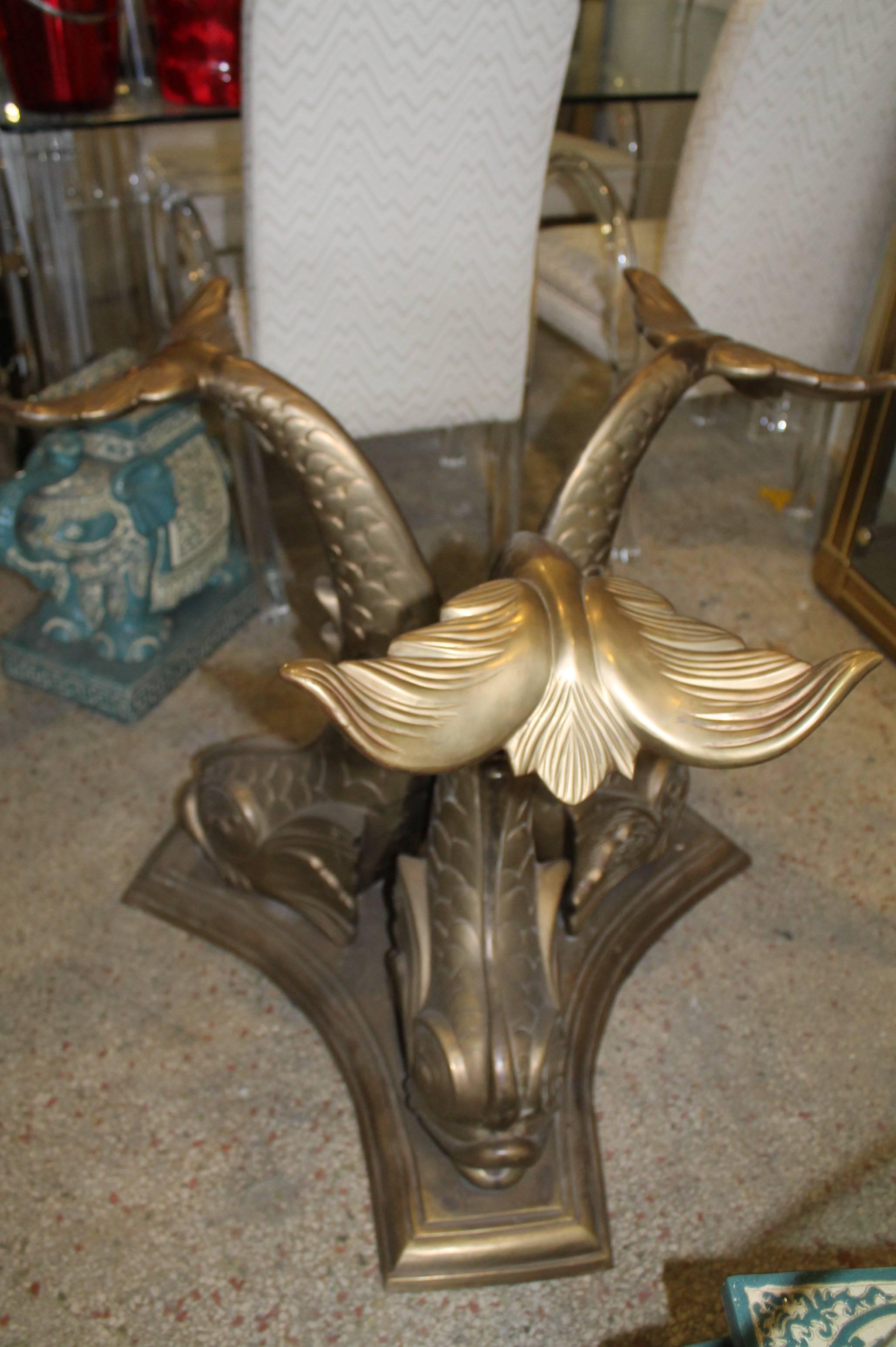 Vintage Italian Brass Koi Fish Dining Table or Entry Base  In Excellent Condition In West Palm Beach, FL