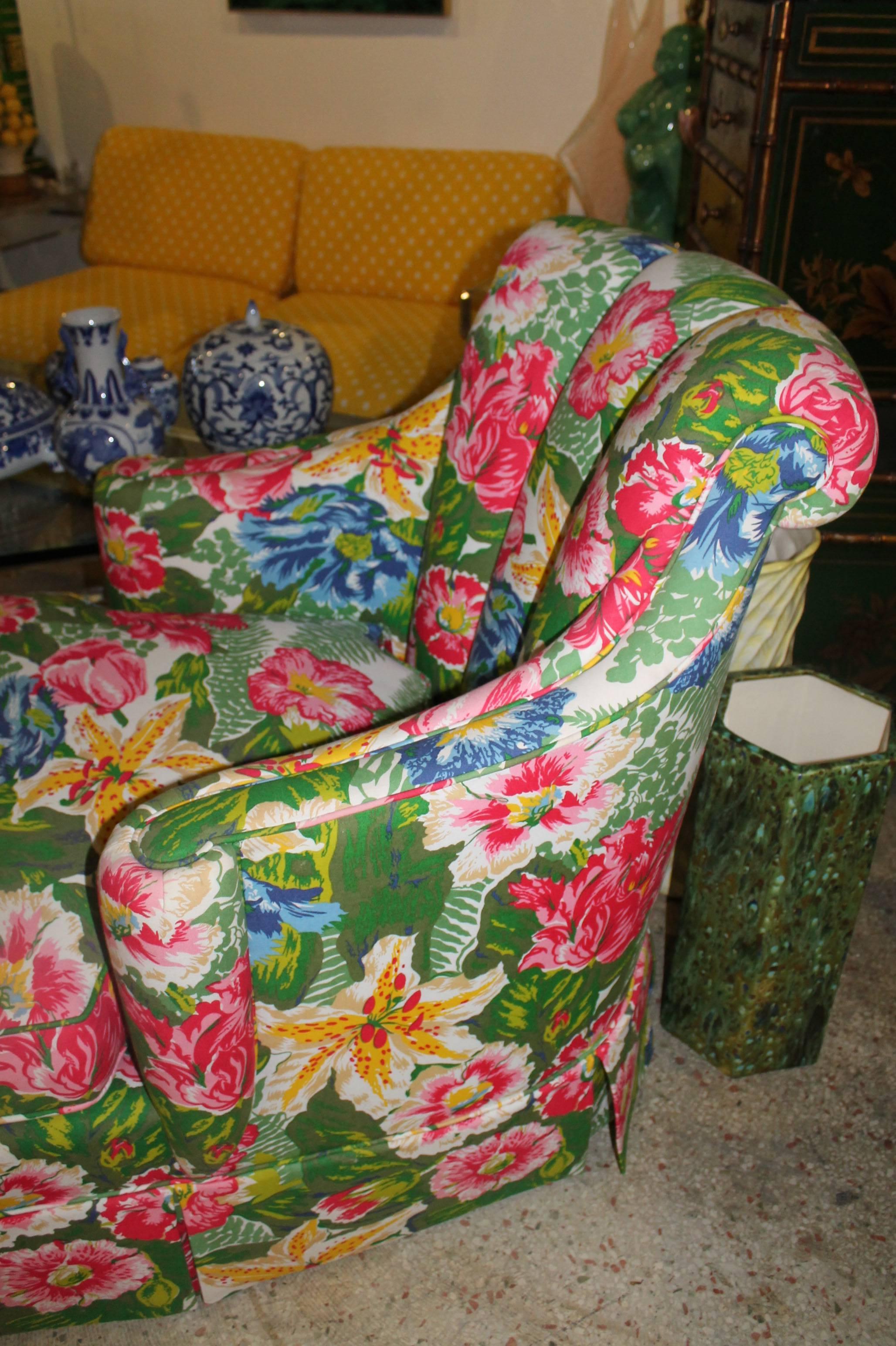 Carlton Varney for Dorothy Draper Floral Channel Back Chaise Longue by Kindel In Good Condition In West Palm Beach, FL