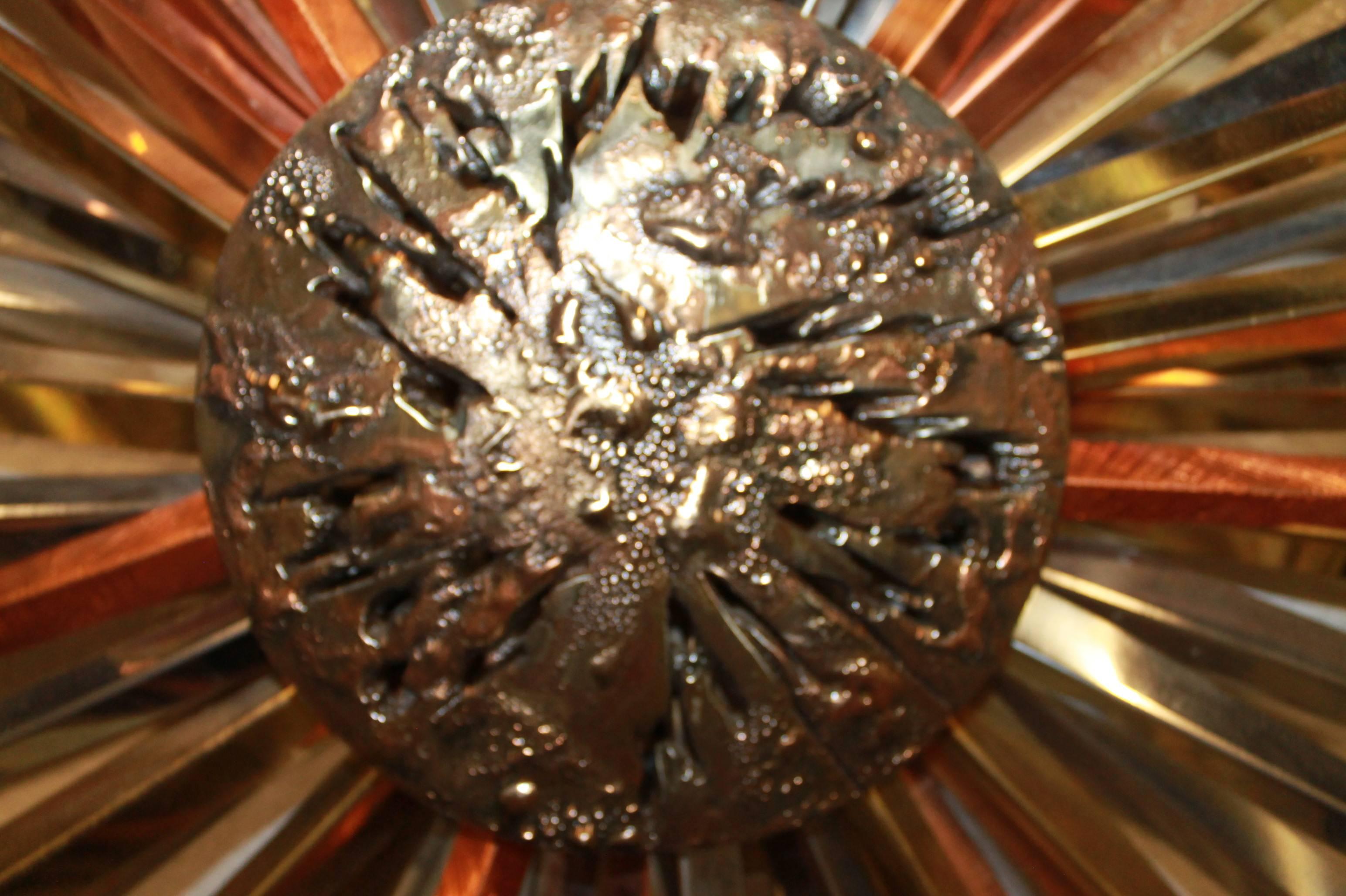 Curtis Jere Brass Copper and Chrome Brutalist Starburst Wall Hanging, 1985 In Excellent Condition In West Palm Beach, FL