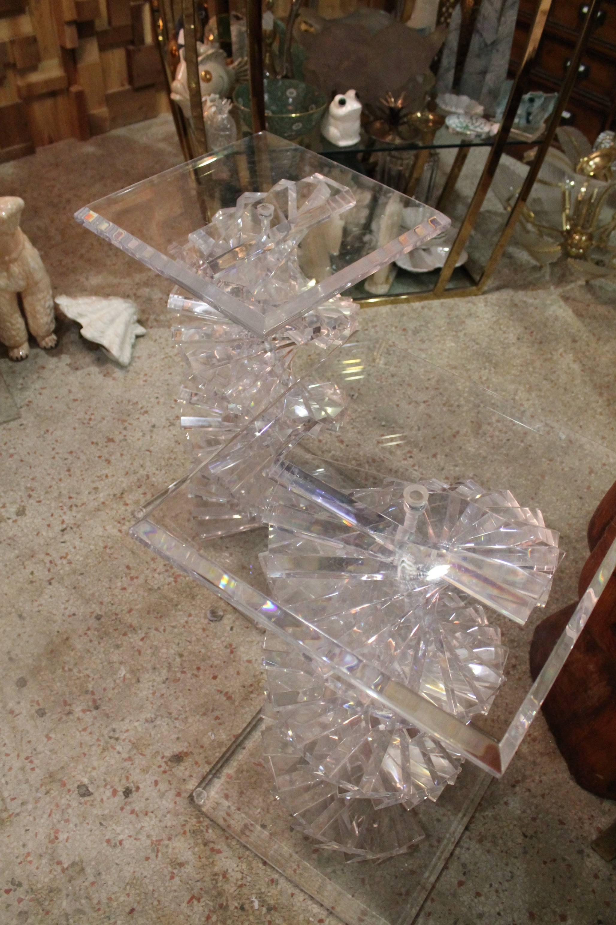 20th Century Pair DNA Spiral Lucite Dining Table Desk Console Bases Pedestals Staircase