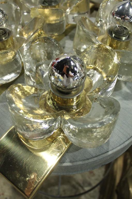 Pair of Murano Mazzega Flower Glass Brass Wall Light Sconces Italian at 1stdibs