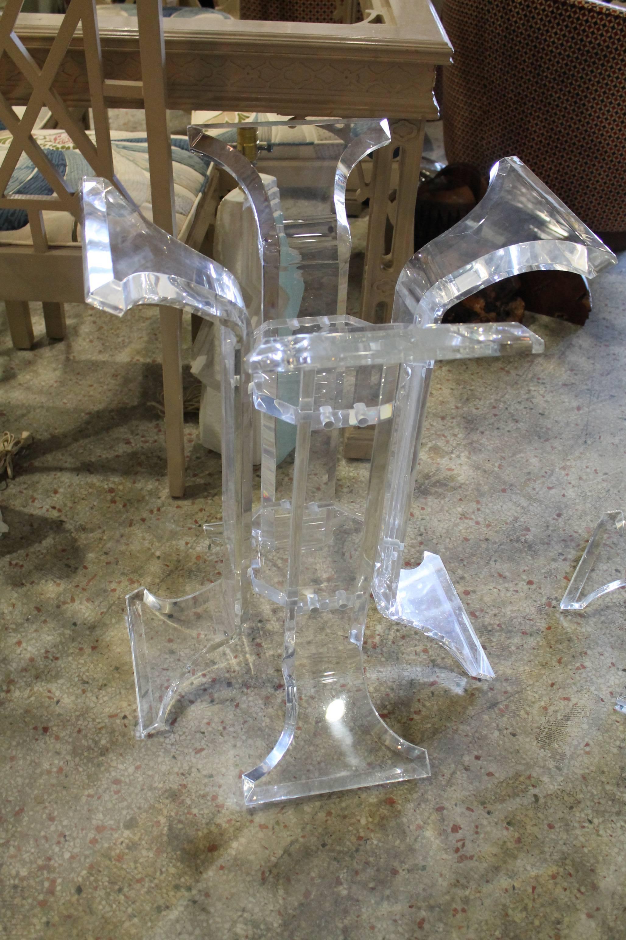 Vintage pair of two Lucite pedestals for a dining table, desk or large console. Glass top not included.
