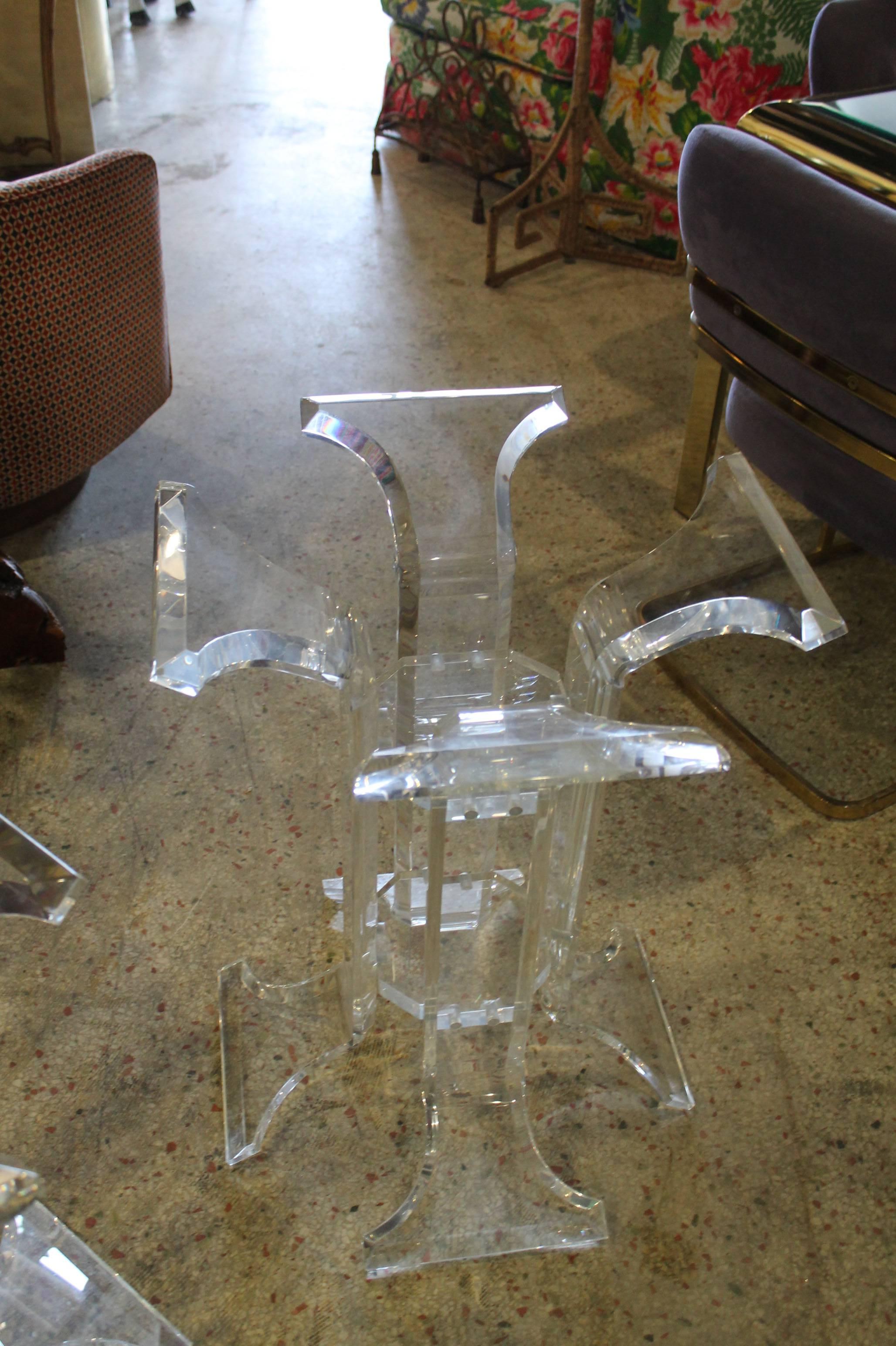 Hollywood Regency Pair of Vintage Lucite Bases Pedestals for Dining Table Desk or Console