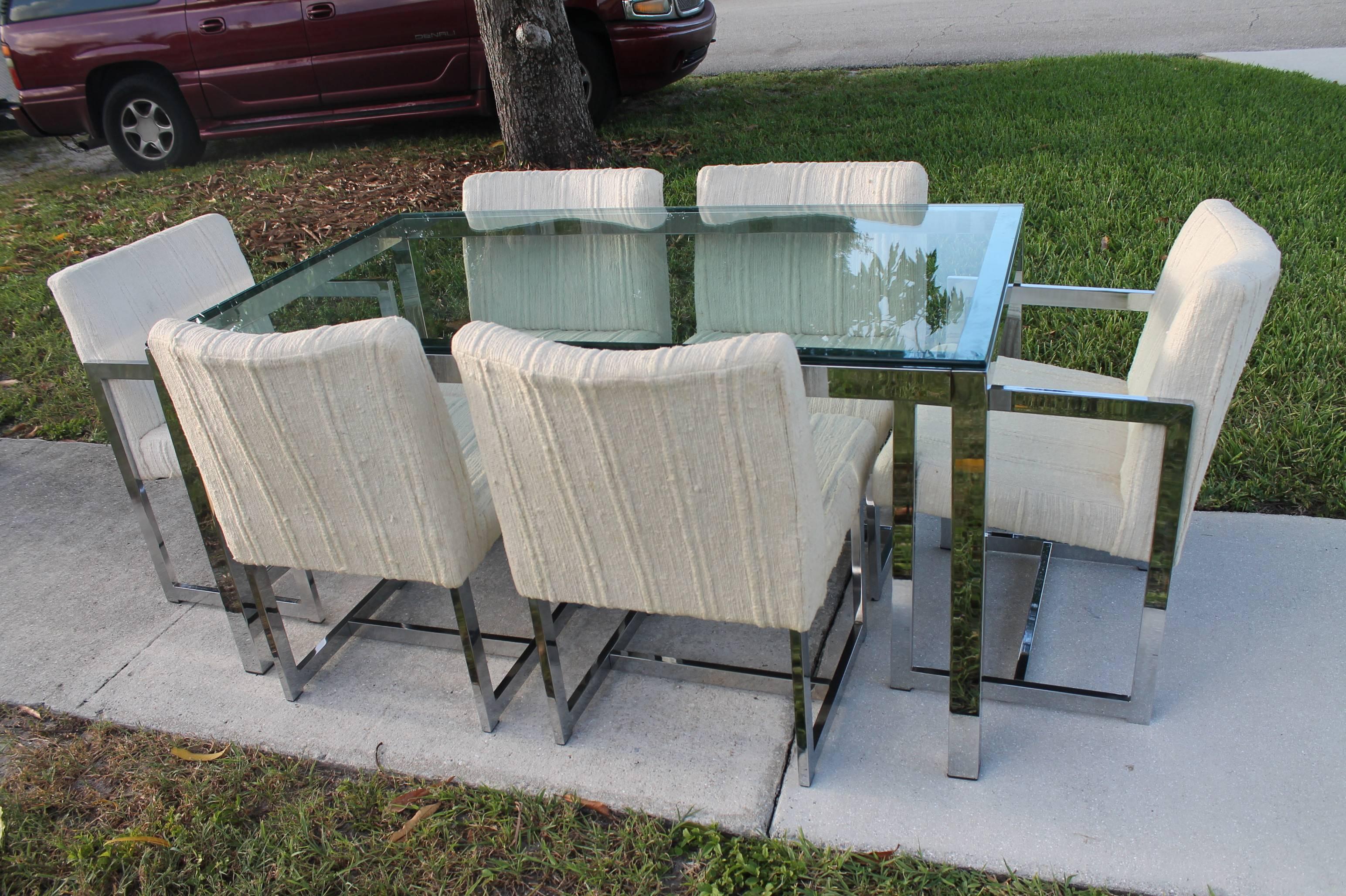 Midcentury Chrome Table and Six Chairs Dining Set by Milo Baughman for DIA In Excellent Condition In West Palm Beach, FL