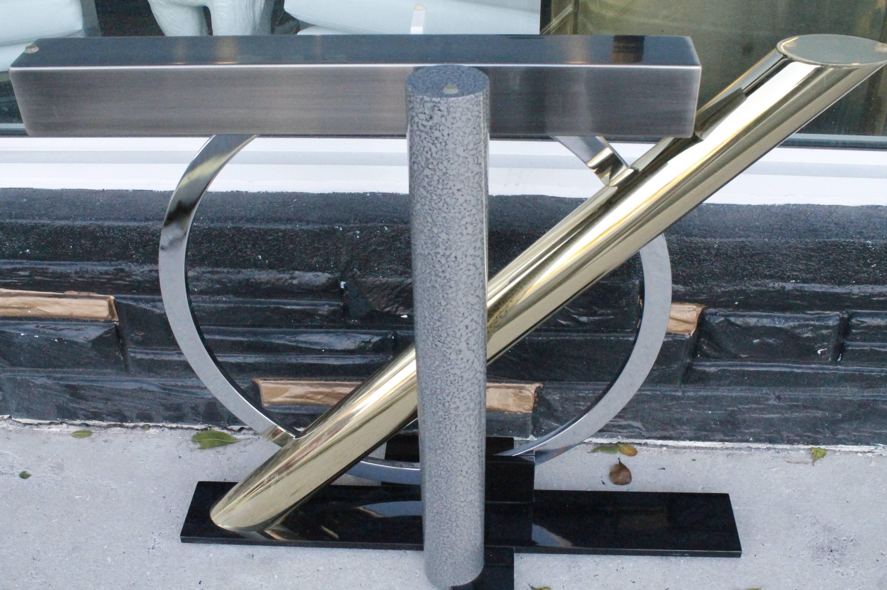 Aluminum Kaizo Oto for Design Institute America Geometric Brass and Chrome Console Table