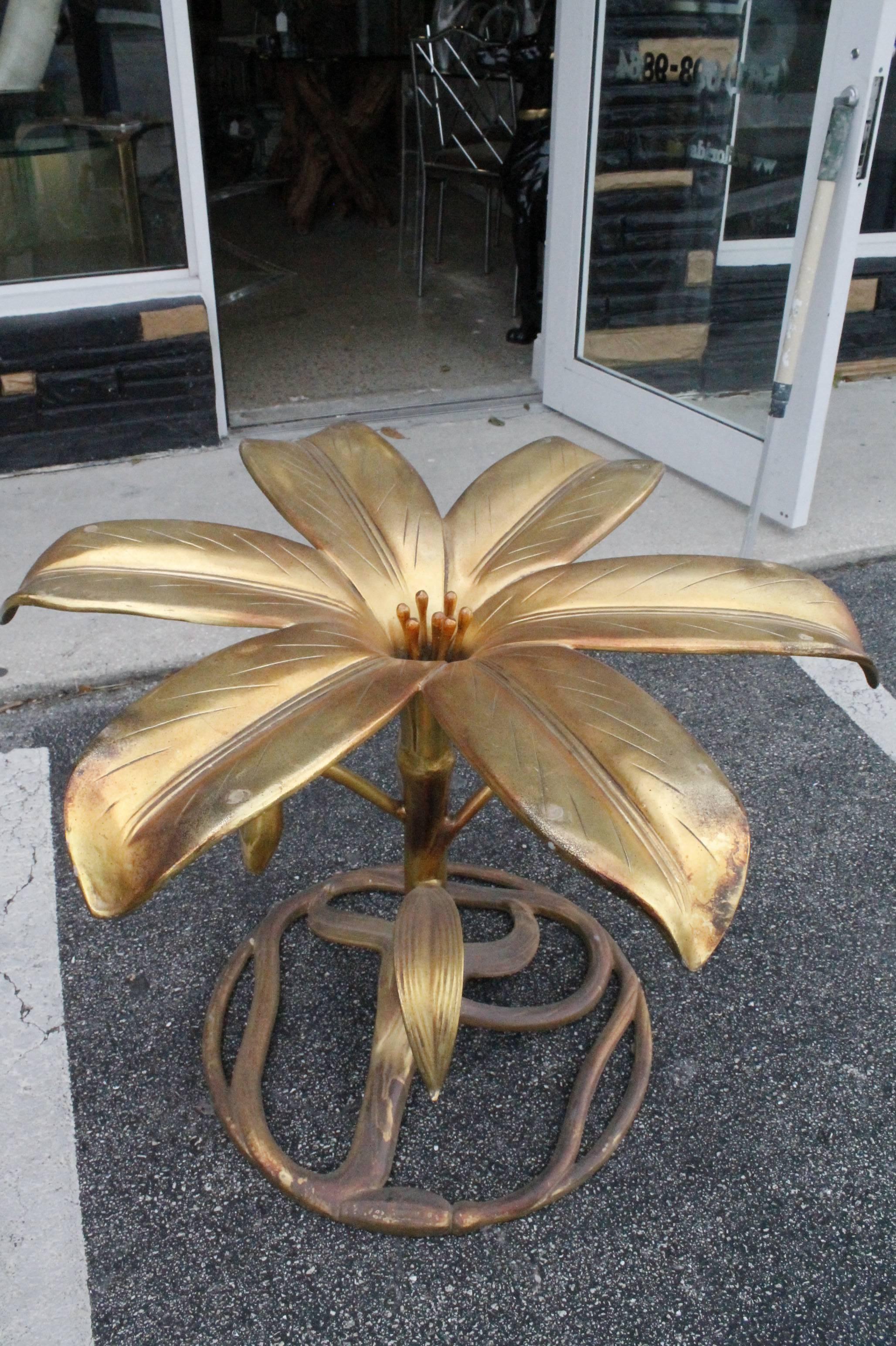 20th Century Hollywood Regency Gilt Metal Lily Flower Dining Table Center by Arthur Court