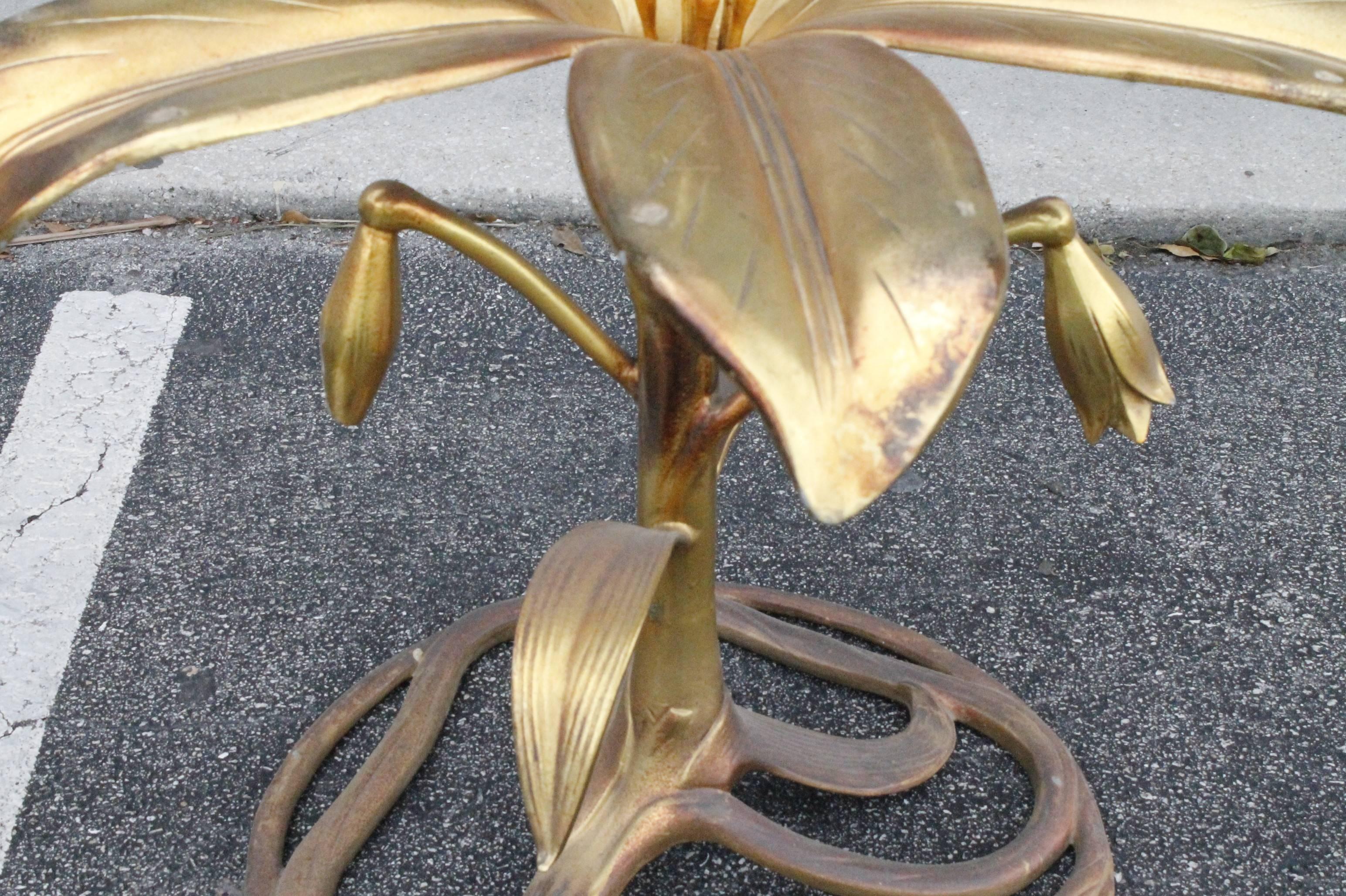 Hollywood Regency Gilt Metal Lily Flower Dining Table Center by Arthur Court 2