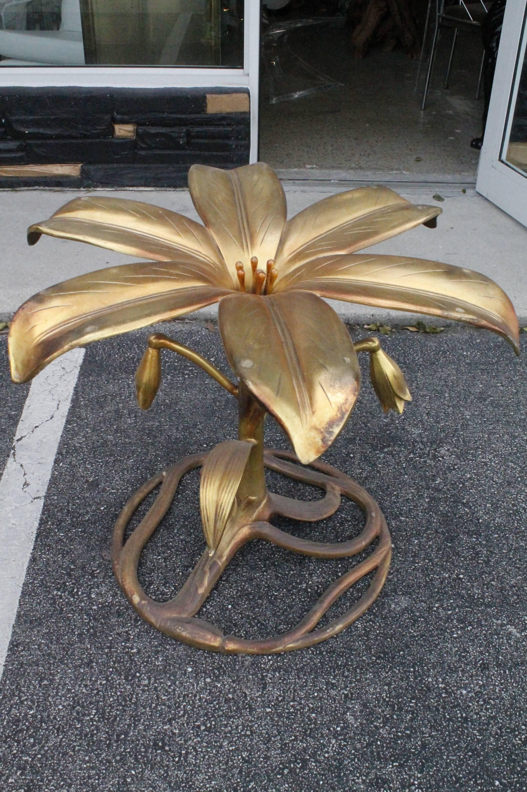 Hollywood Regency Gilt Metal Lily Flower Dining Table Center by Arthur Court 3