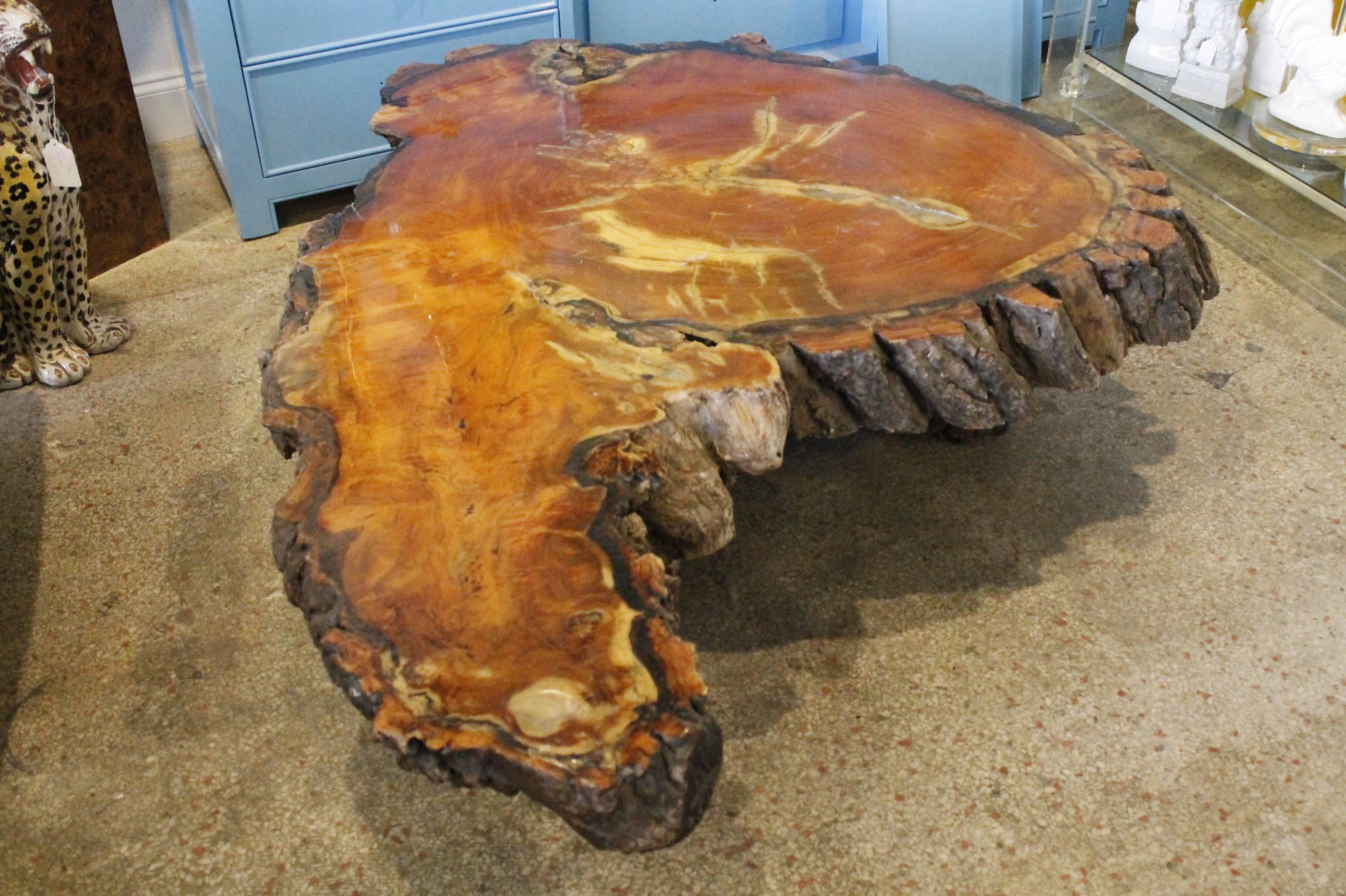 wooden tree trunk coffee table