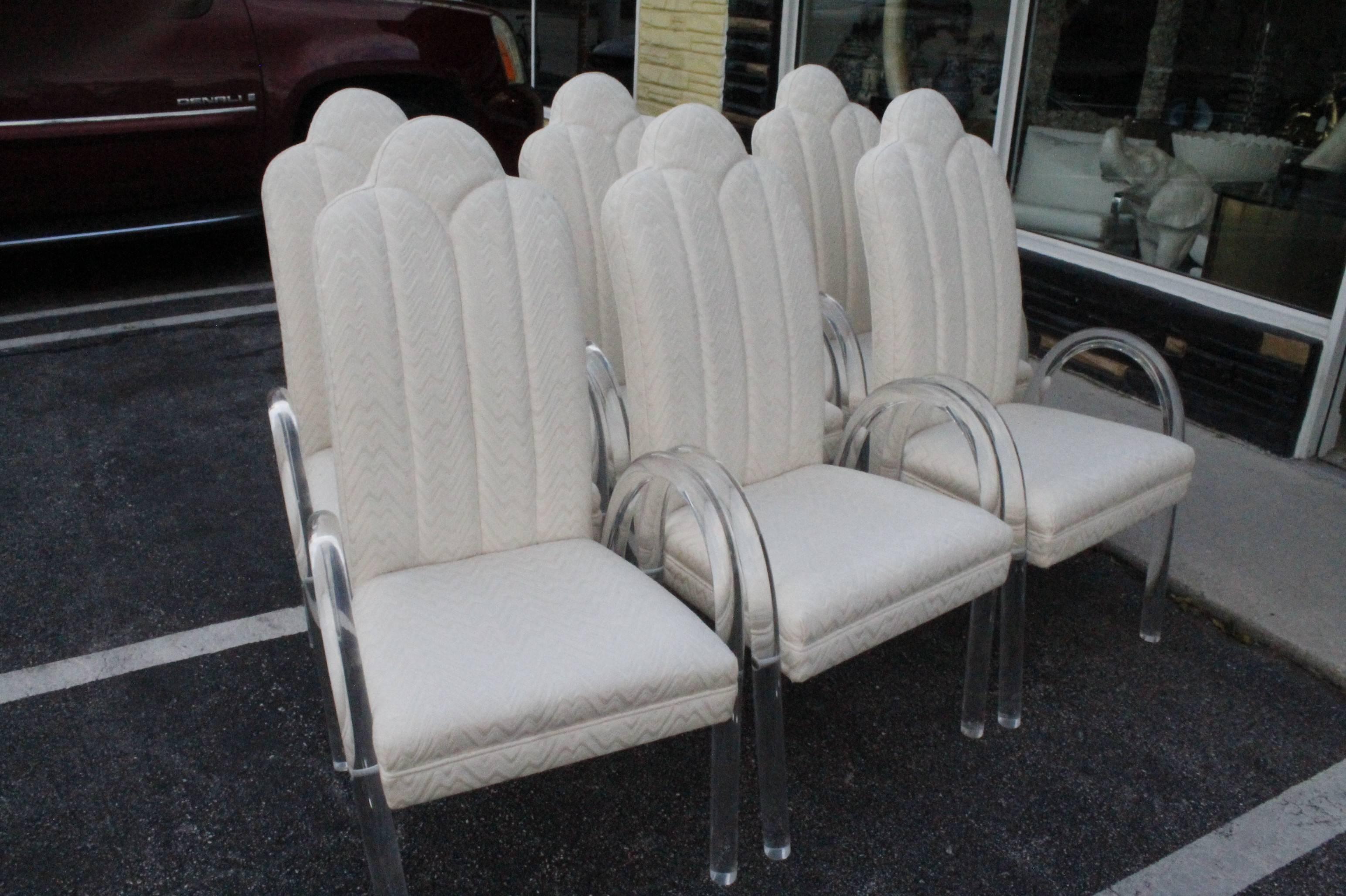 This listing is for a set of 8 Charles Hollis Jones Lucite waterfall arm dining chairs. I have 3 more chairs that match this set if you want any additional to the 8 listed let me know and I can revise the listing to accommodate the number you need.